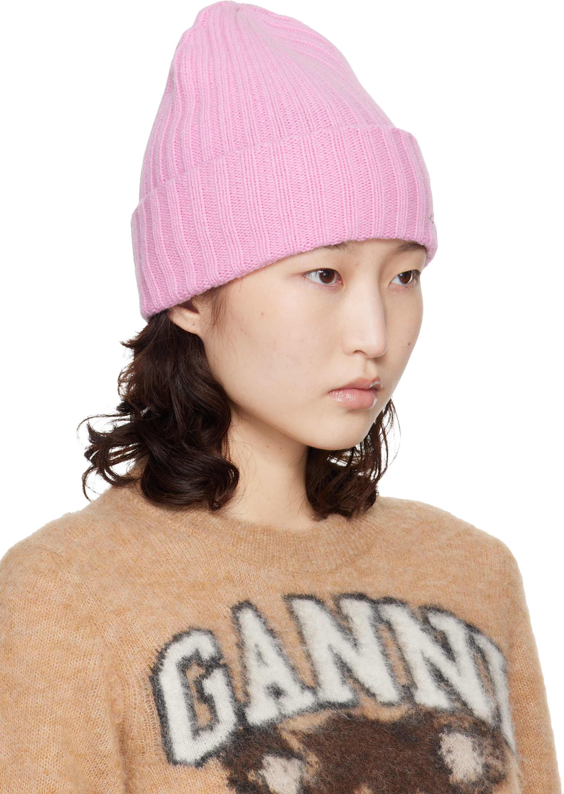 GANNI - Pink Wool Knit Beanie