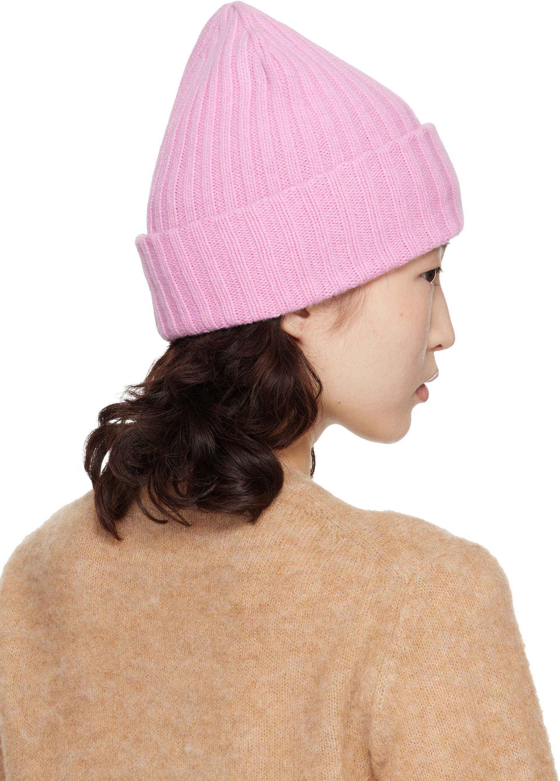 GANNI: Pink Wool Knit Beanie | SSENSE