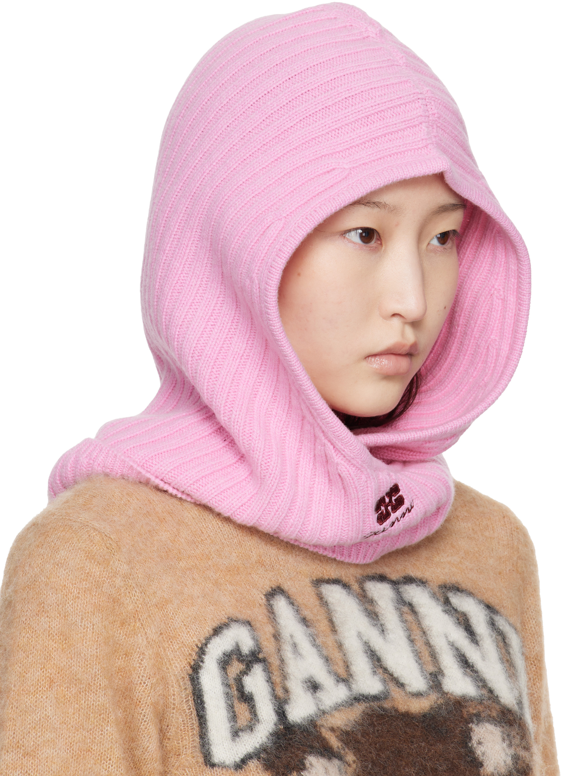 GANNI: Pink Wool Mix Balaclava | SSENSE