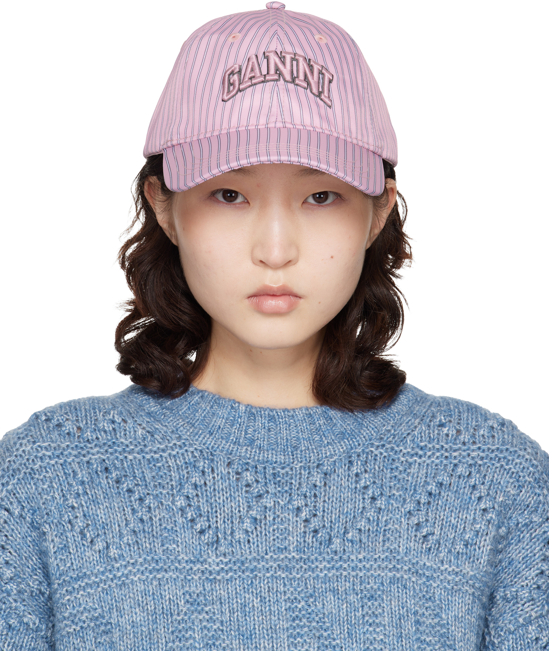 GANNI: ピンク プリント ナイロン キャップ | SSENSE 日本