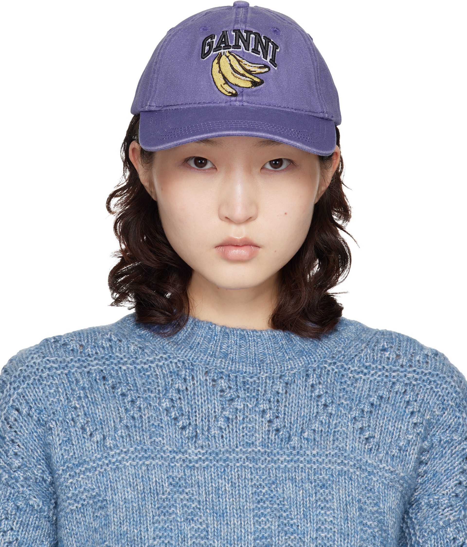 GANNIキャップ GANNI: パープル ウォッシュ キャンバス キャップ | SSENSE 日本