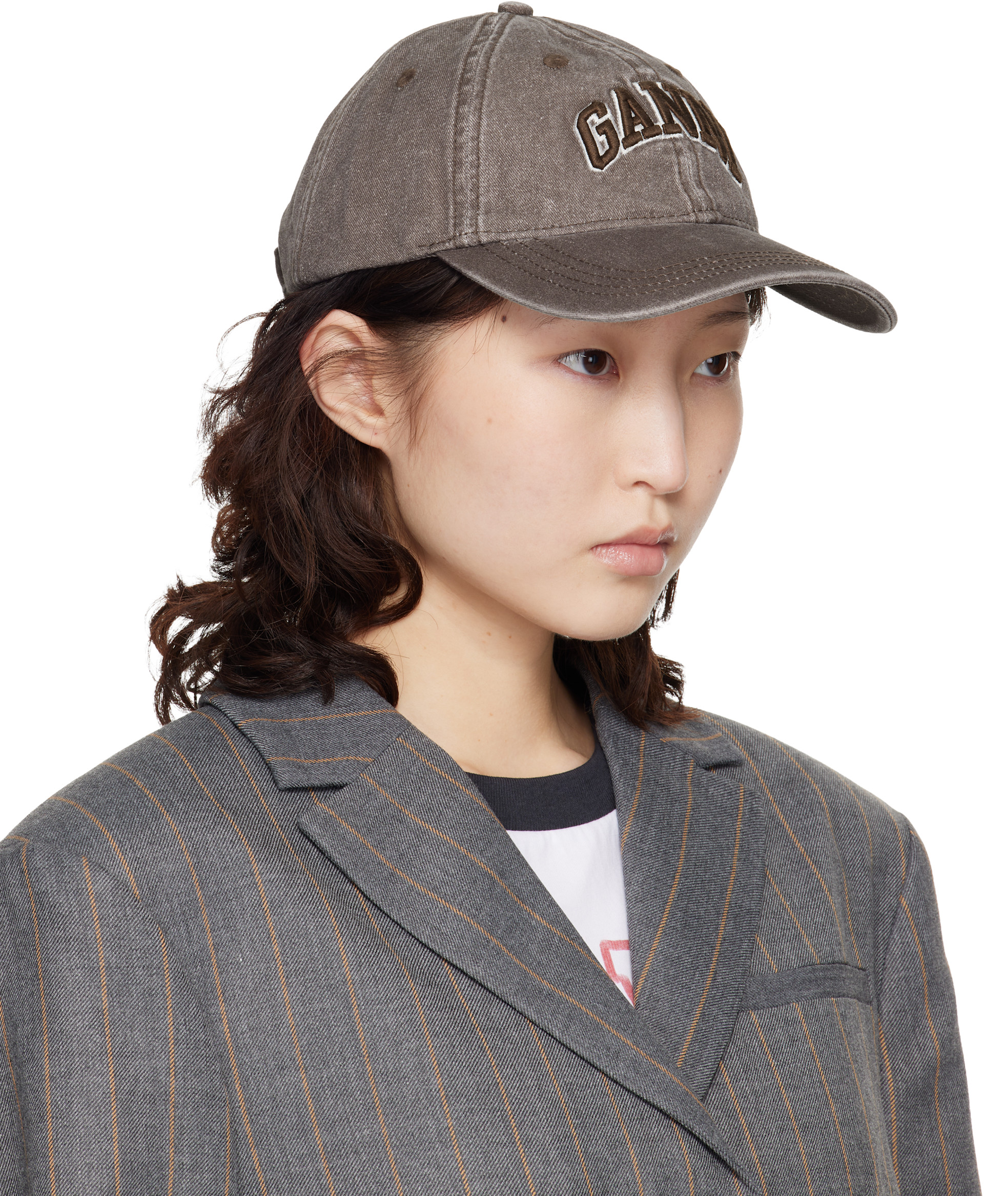 GANNI: ブラウン ウォッシュ キャンバス キャップ | SSENSE 日本