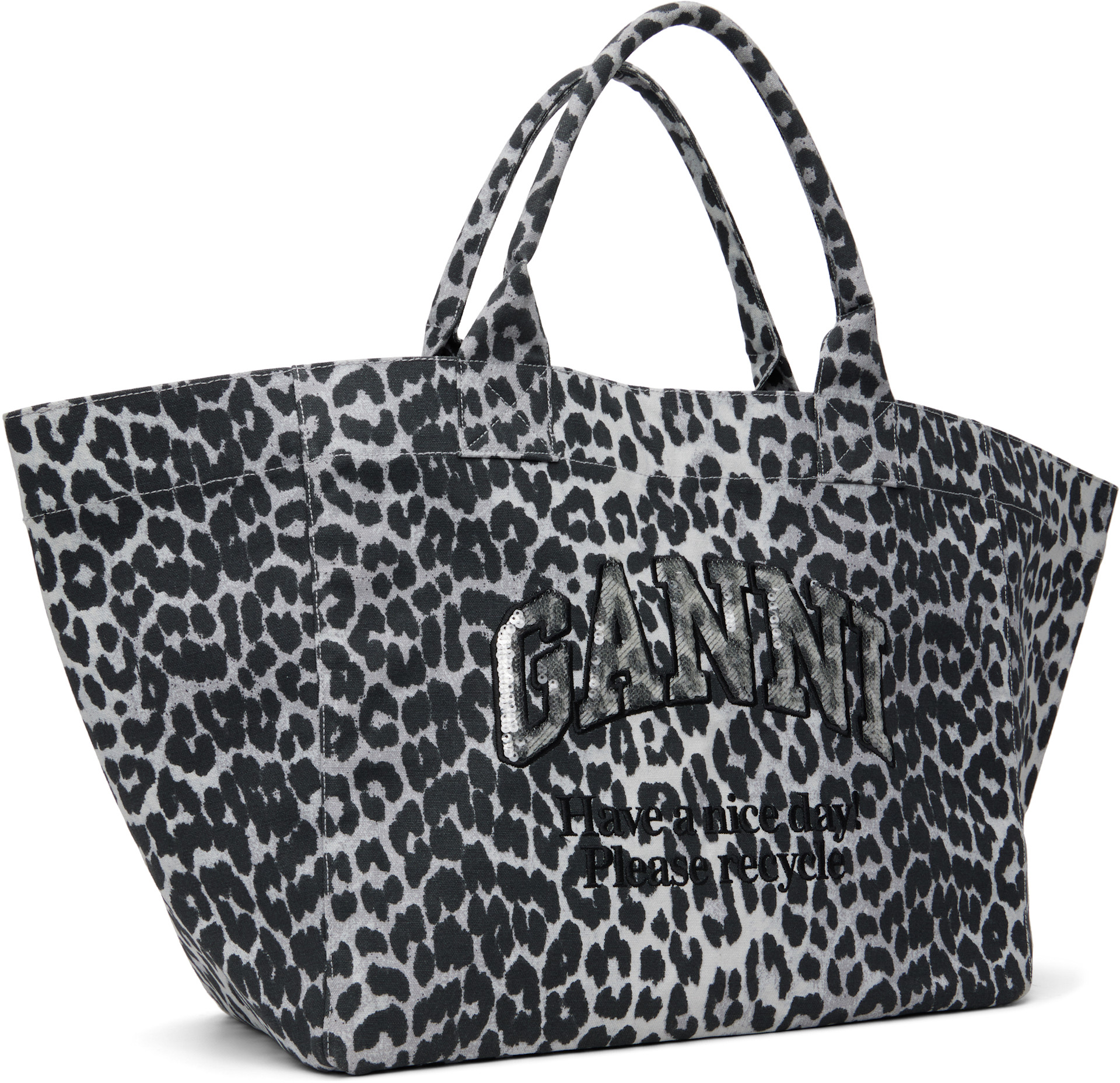 GANNI: Gray Leopard Sequin XXL Tote | SSENSE