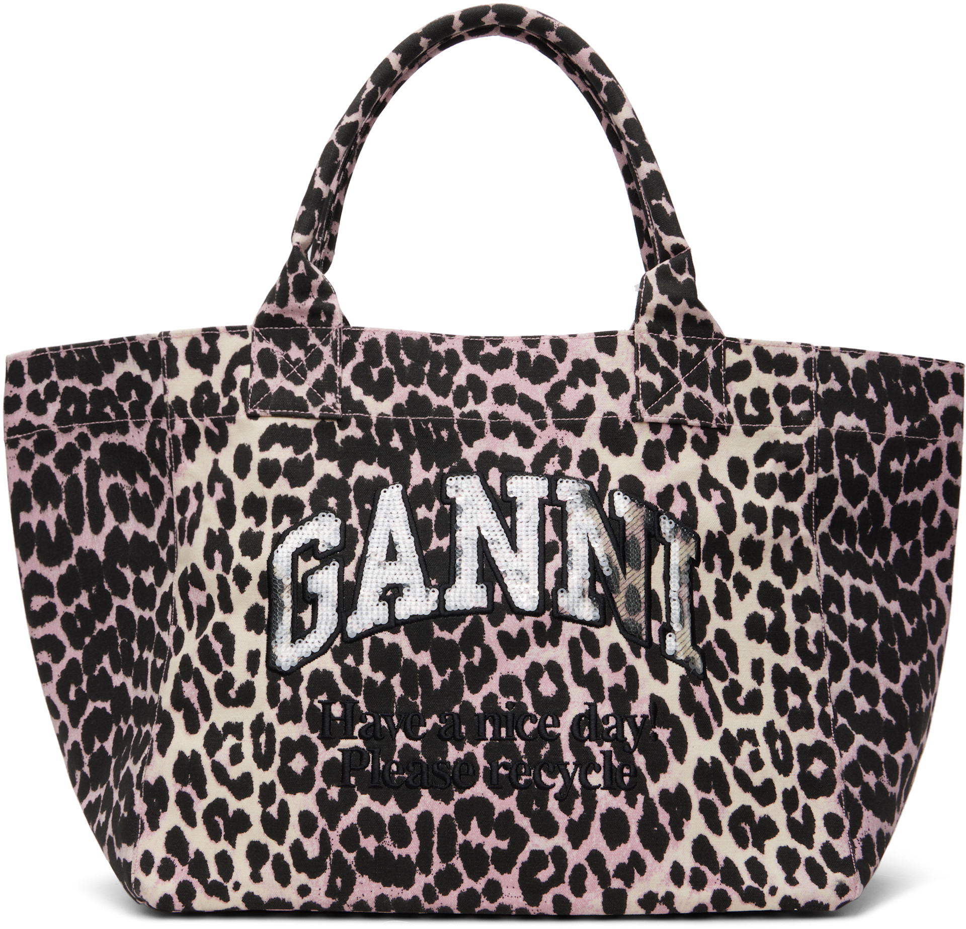 GANNI: ピンク ミディアム レオパード トートバッグ | SSENSE 日本