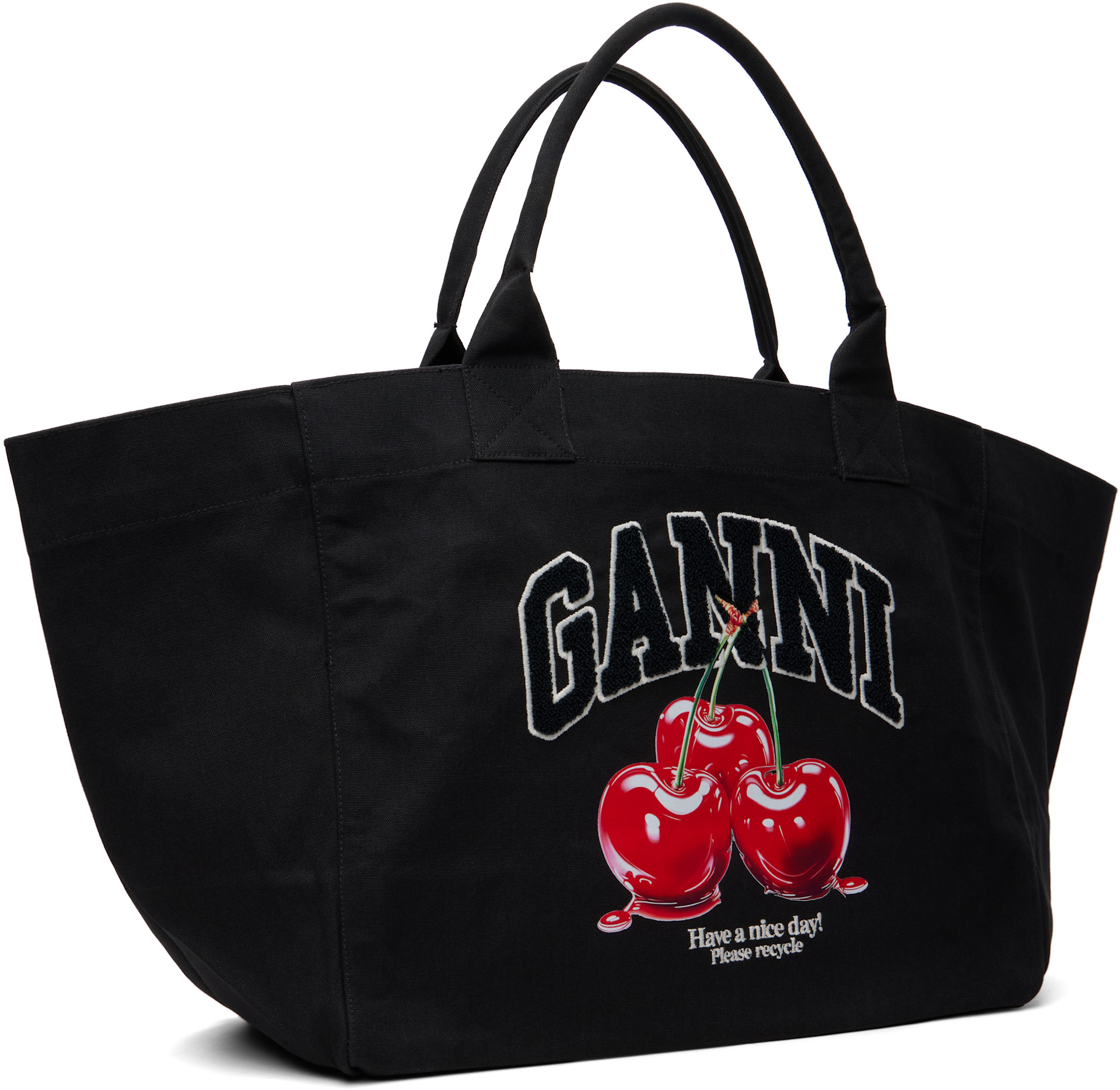 GANNI: ブラック XXL Cherry トートバッグ | SSENSE 日本