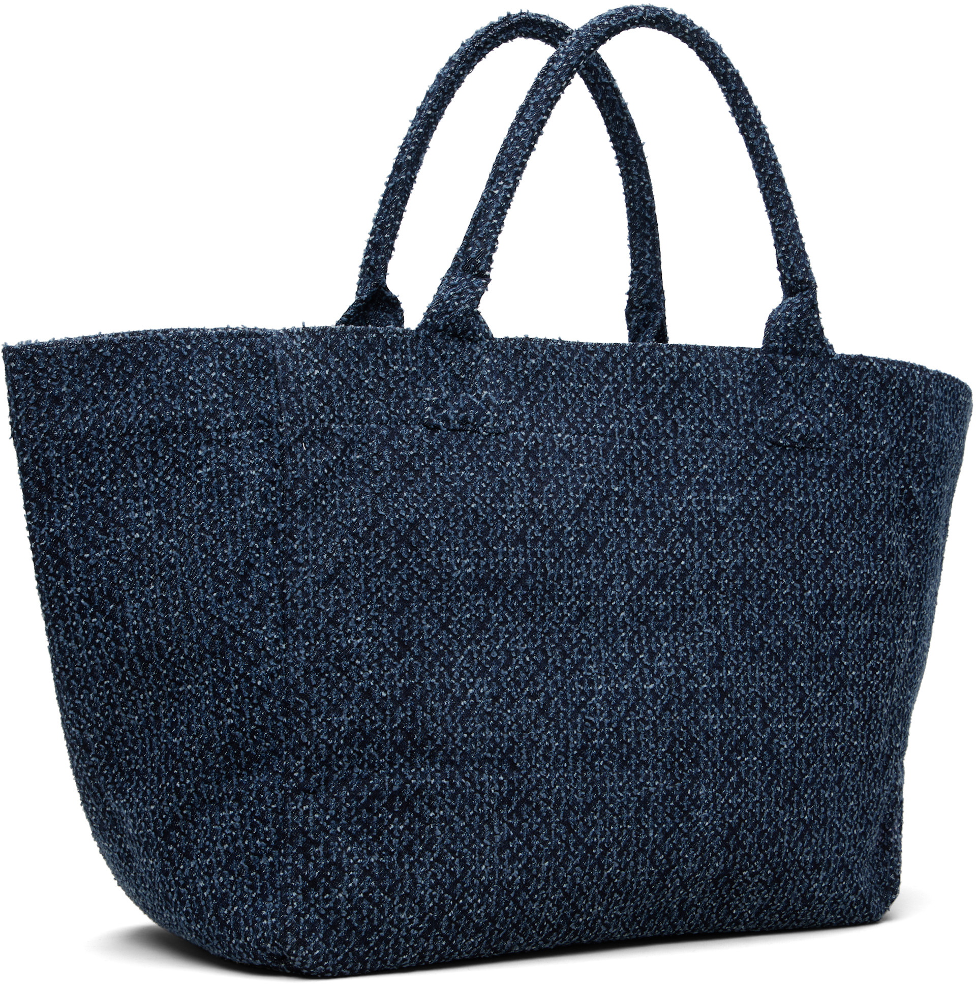GANNI: ネイビー XXL Bear Tweed Denim Shopper トートバッグ | SSENSE 