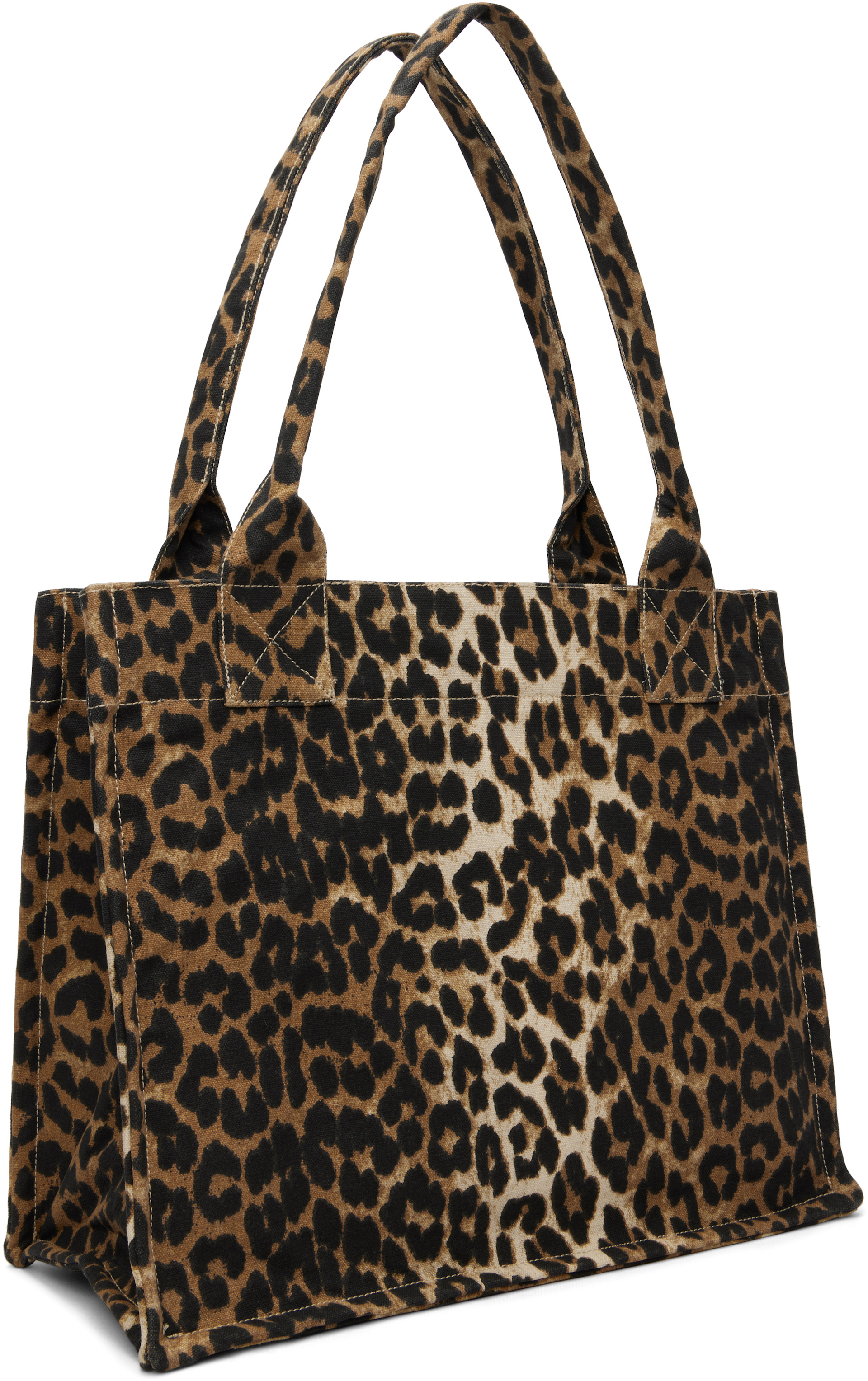 GANNI: Brown Leopard Large Canvas Tote | SSENSE