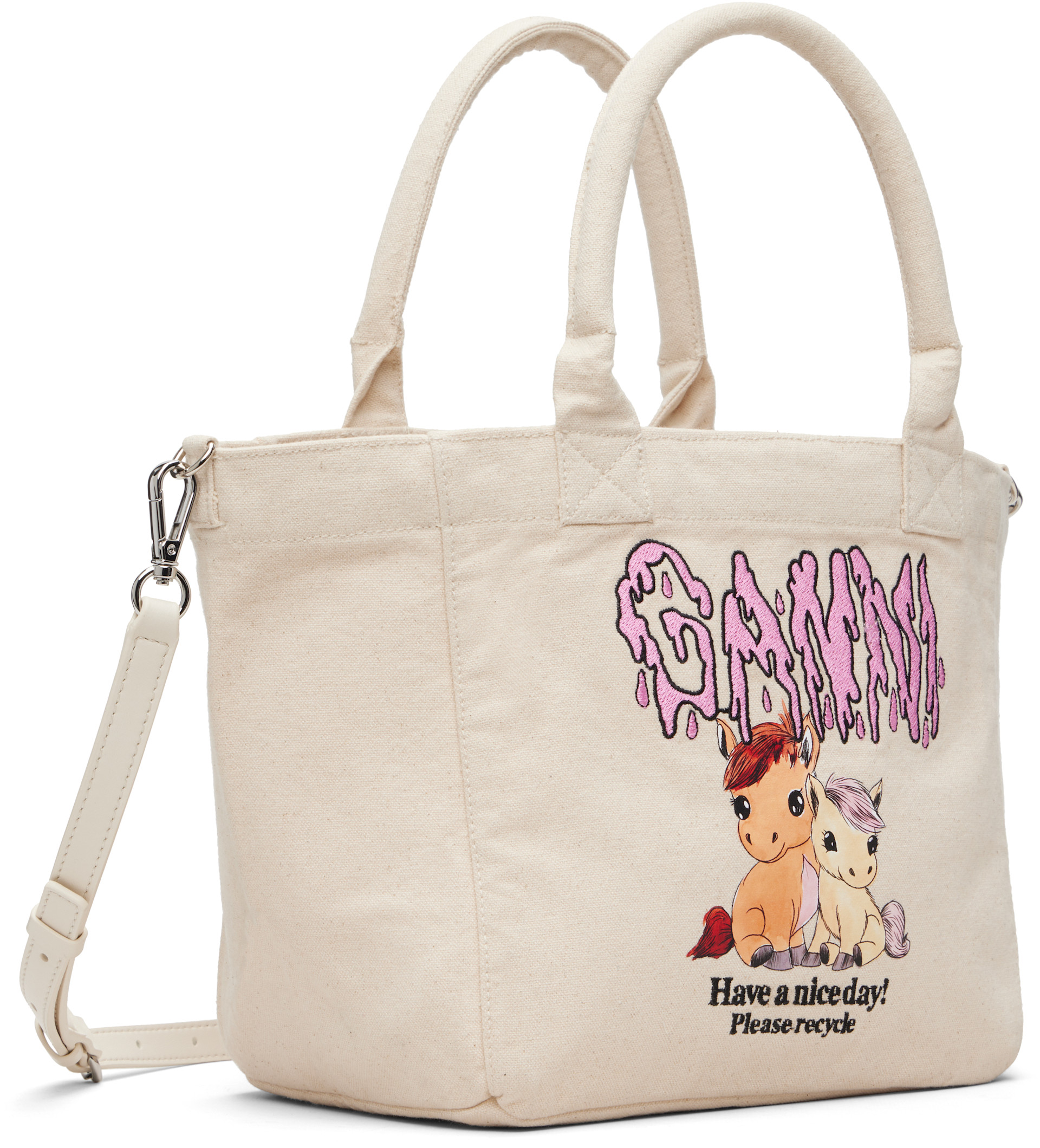GANNI - Cabas beige à image de poney imprimée