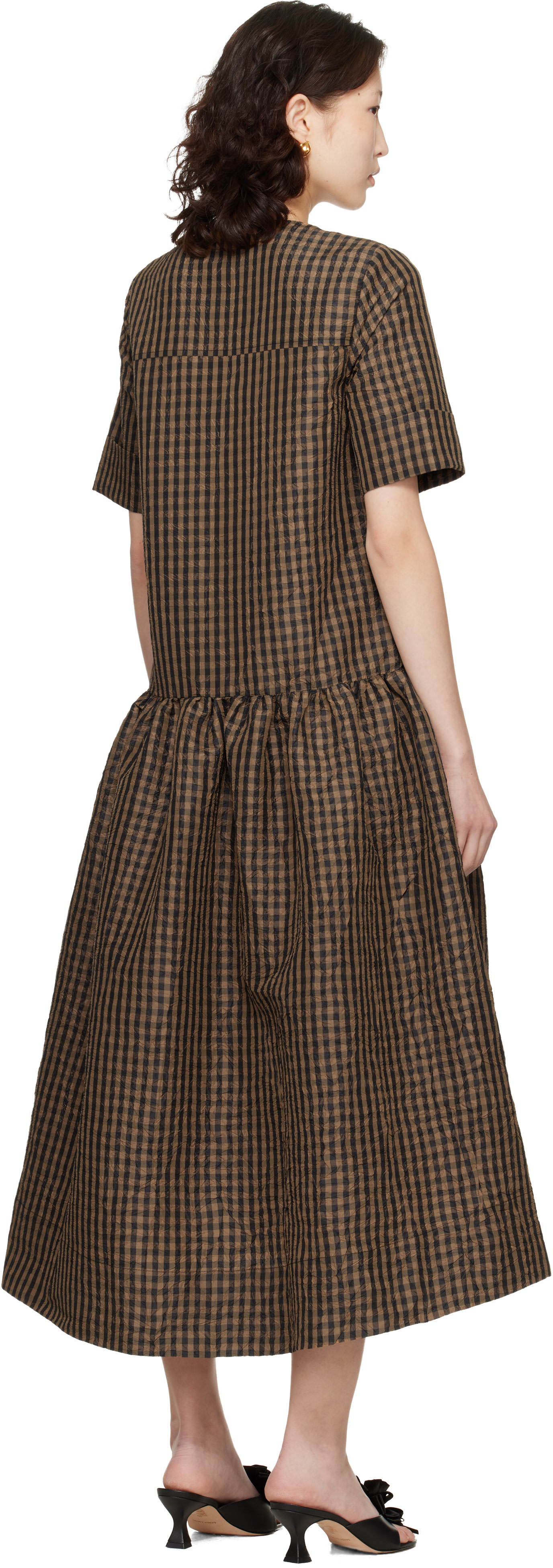 ganni checked maxi dress GANNI Checked Seersucker Midi Dress | Blue
