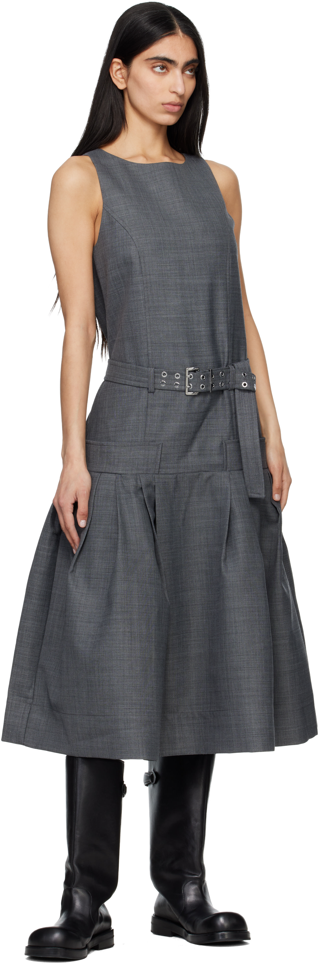 ganni dress grey Ganni Lace-trim Mini Dress