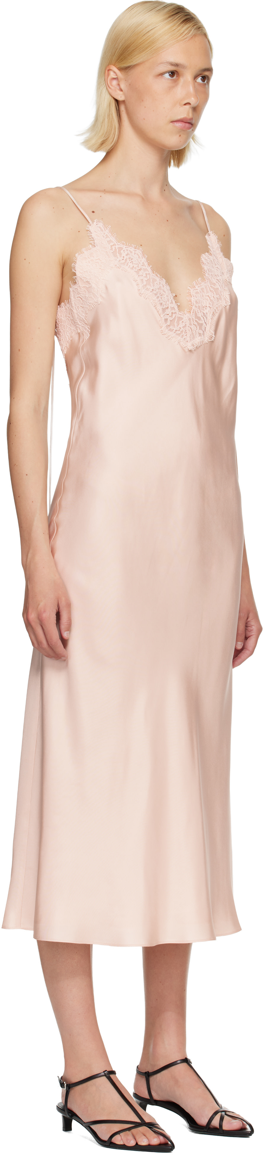Róhe: Pink Lace Slip Dress | SSENSE Canada
