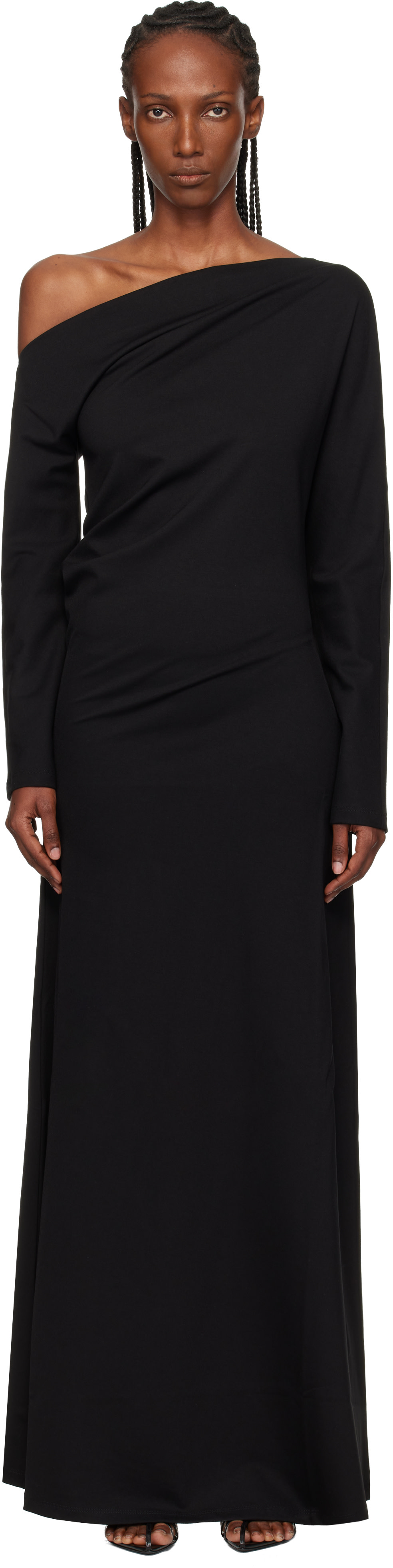 Róhe - Robe longue drapée noire en jersey