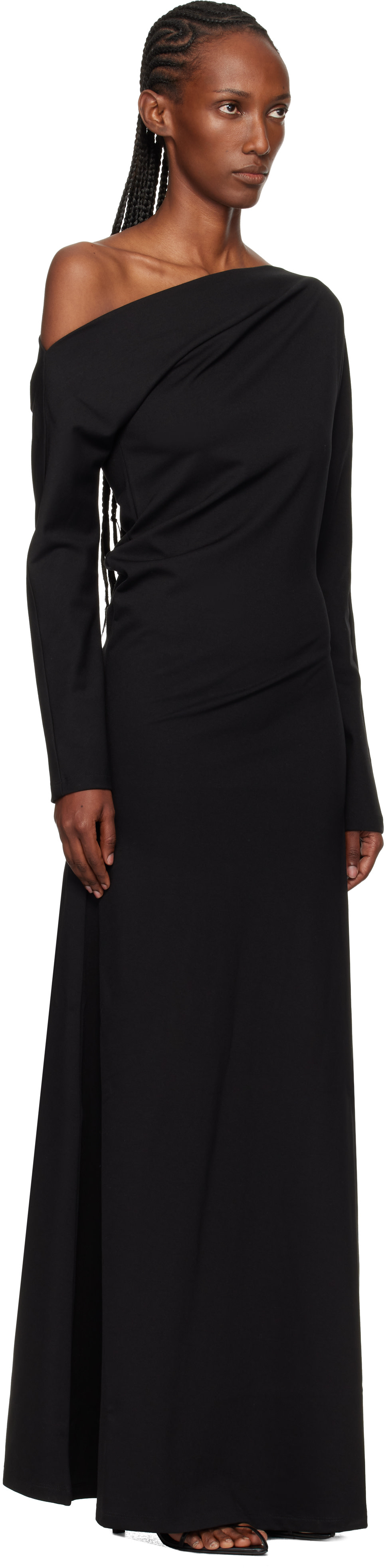 Róhe - Robe longue drapée noire en jersey