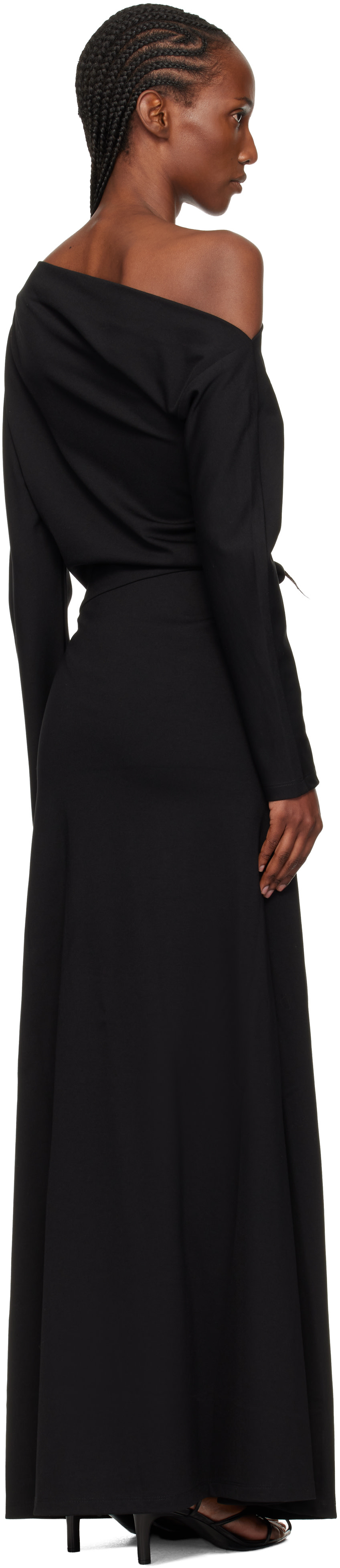 Róhe - Robe longue drapée noire en jersey