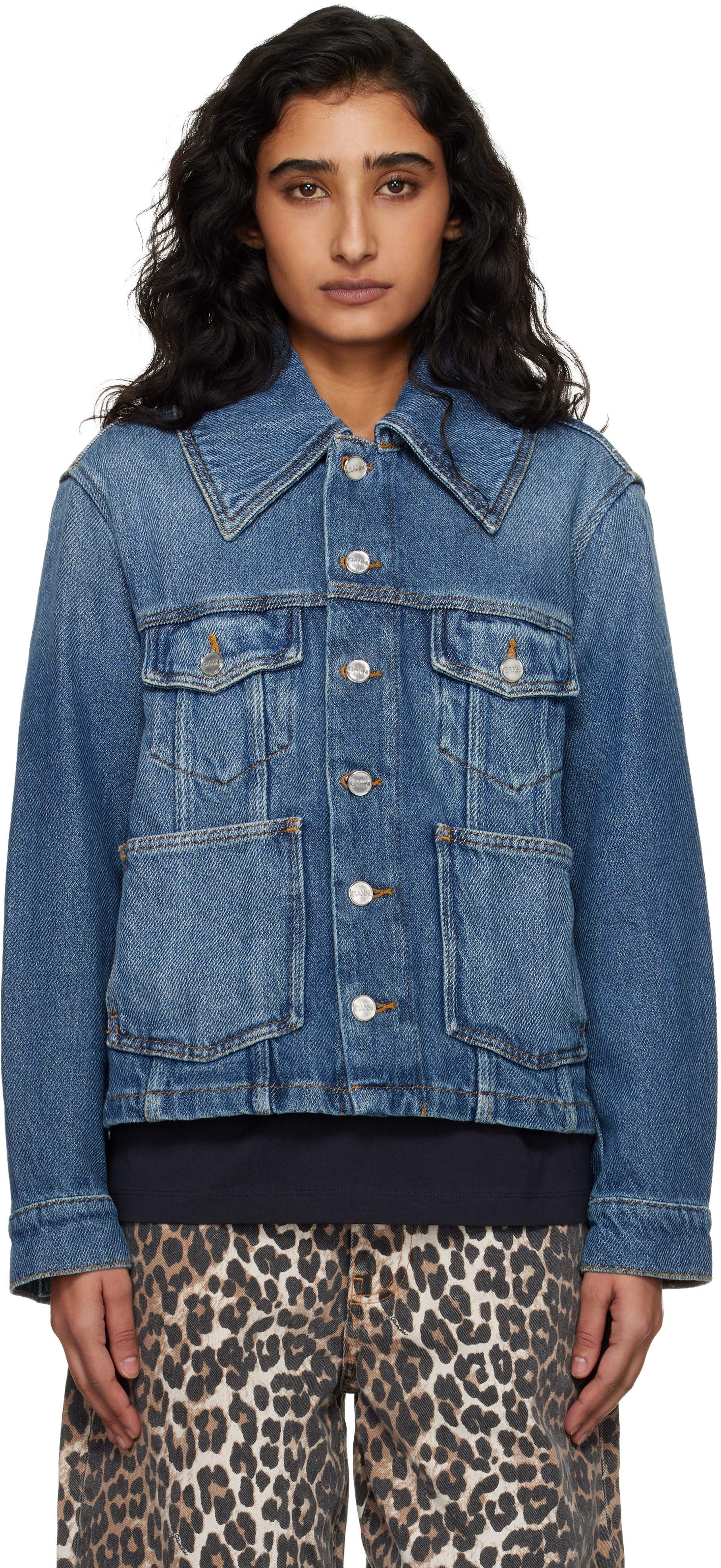 GANNI: Blue Heavy Denim Jacket | SSENSE