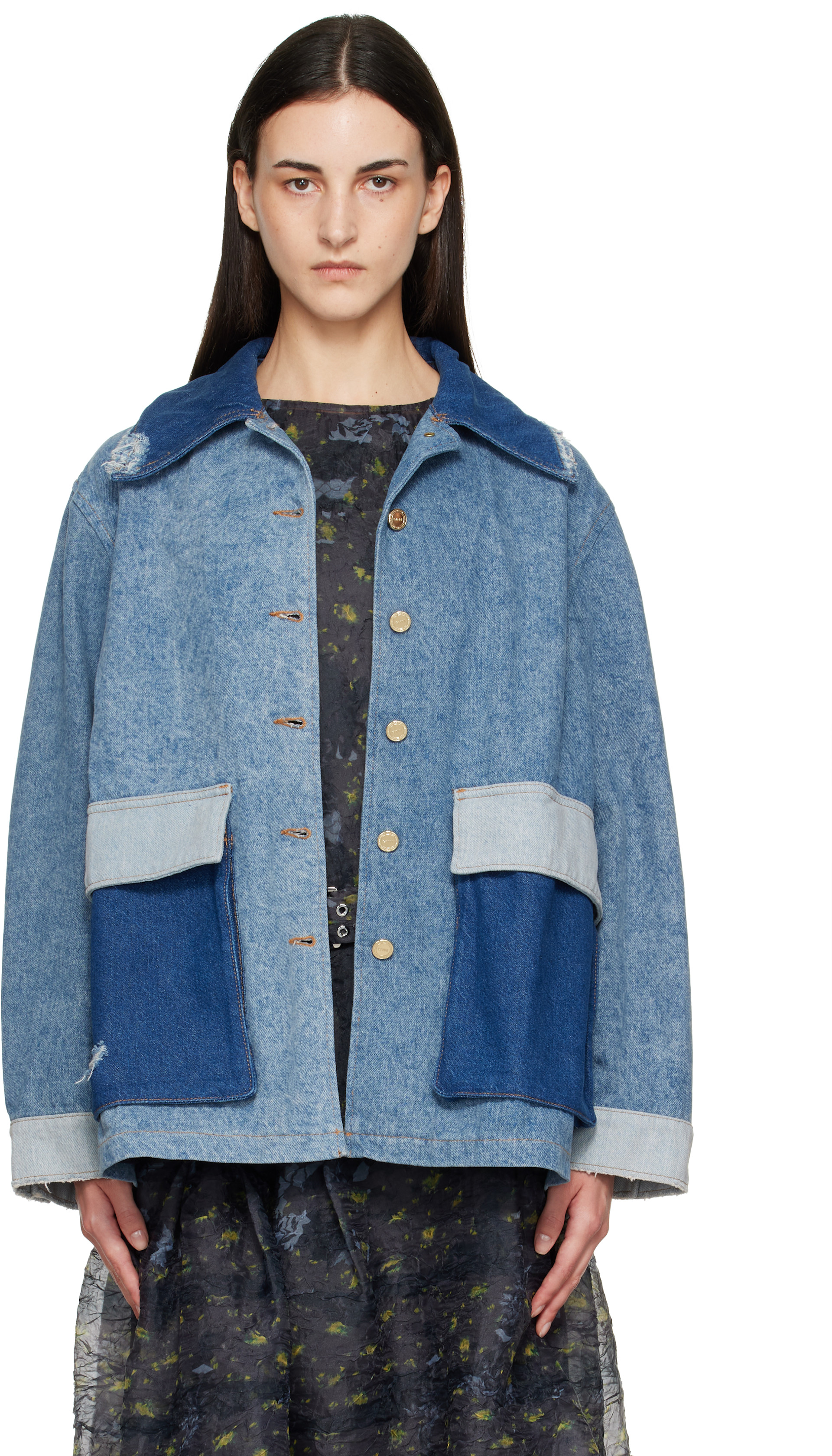 GANNI - Blue Patchwork Denim Jacket