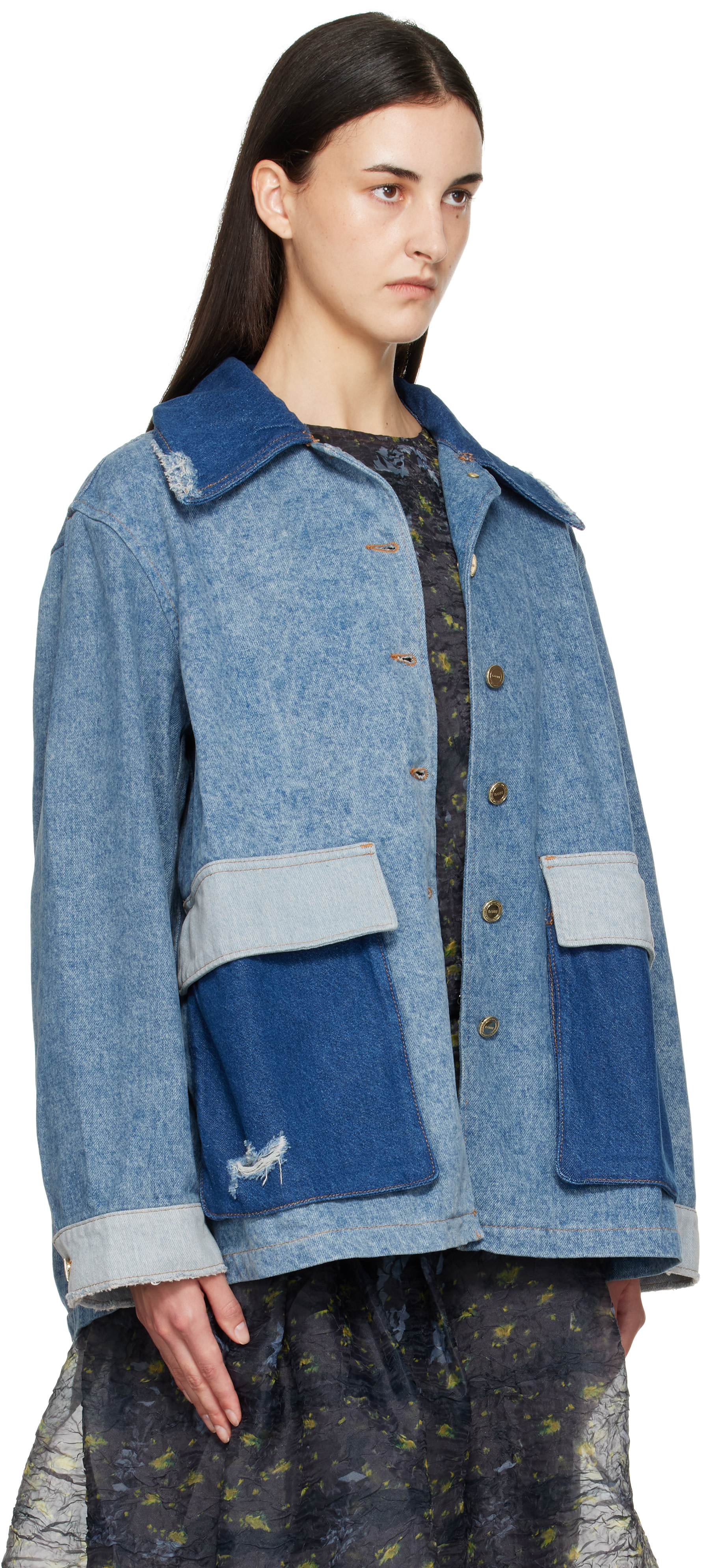 GANNI - Blue Patchwork Denim Jacket