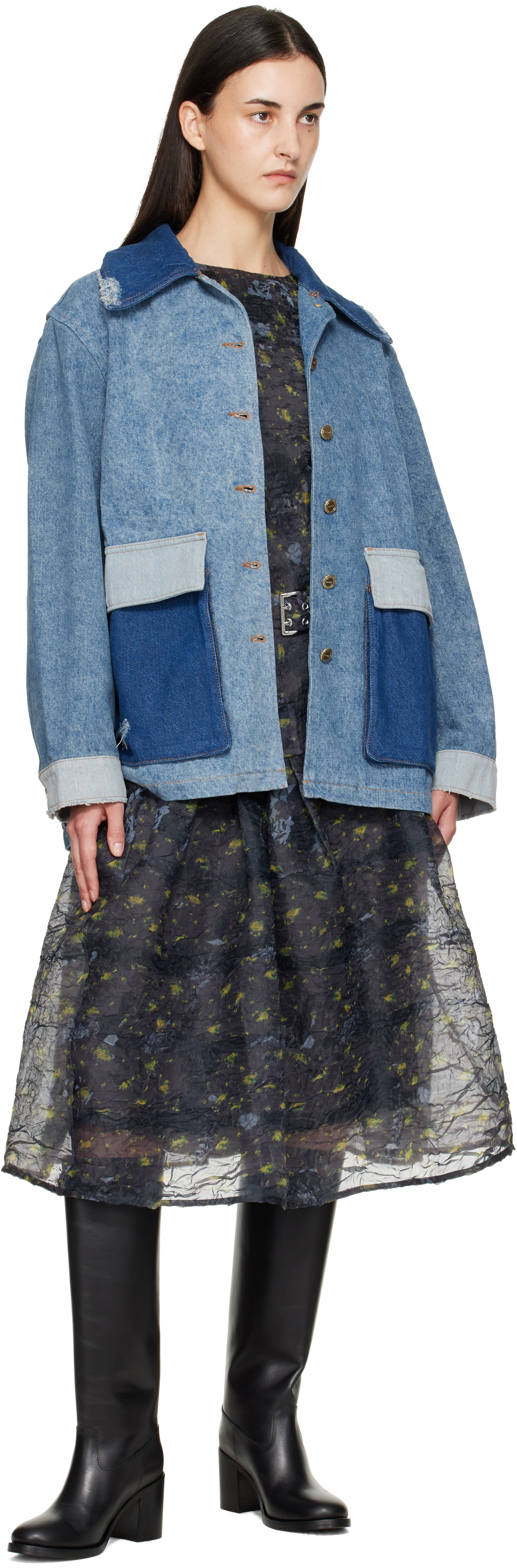 GANNI - Blouson bleu en denim à patchwork