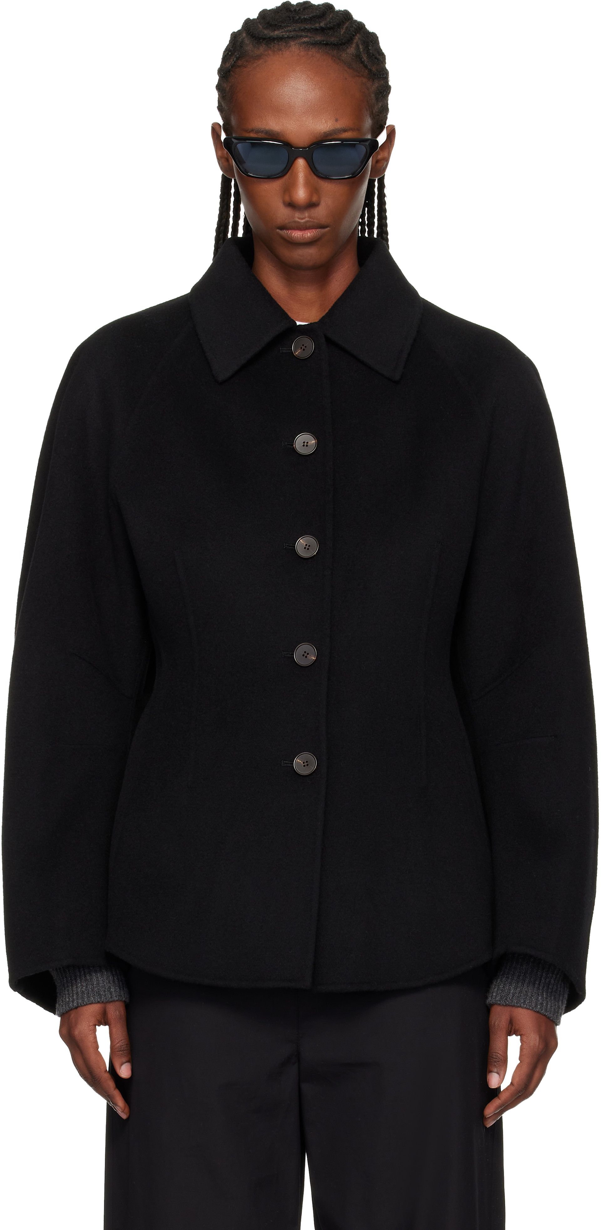Róhe: Black Double-Faced Sculptural Jacket | SSENSE