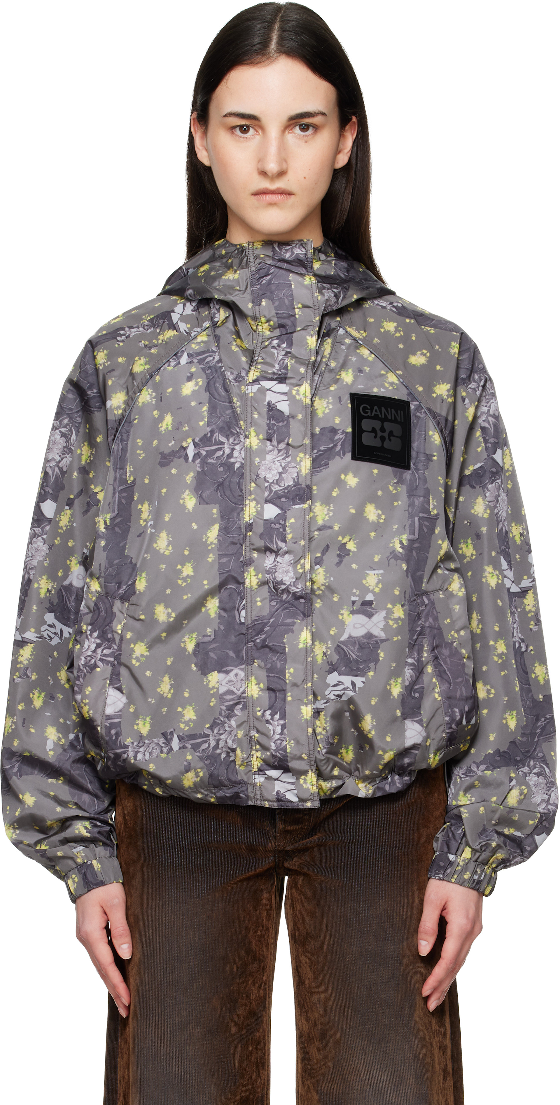 GANNI - Blouson gris à motif fleuri