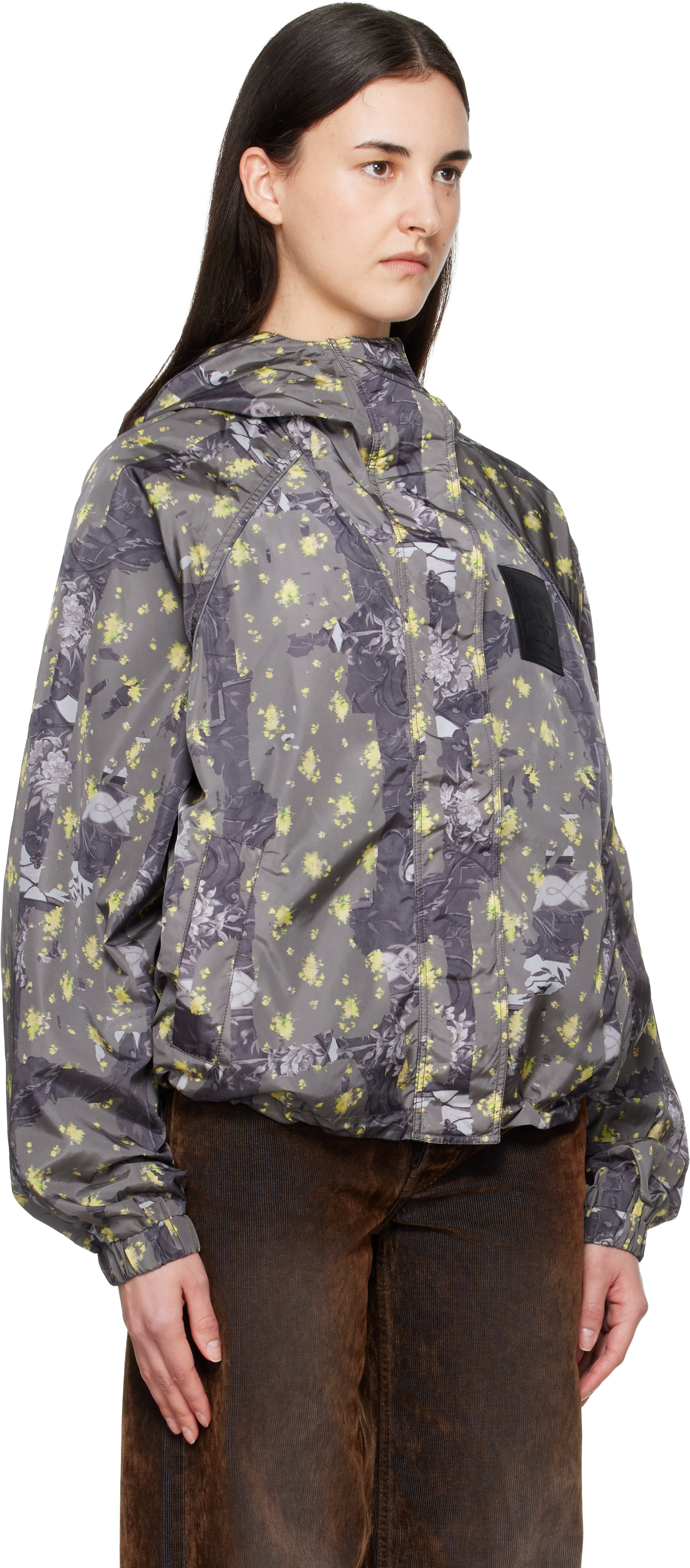 GANNI - Blouson gris à motif fleuri