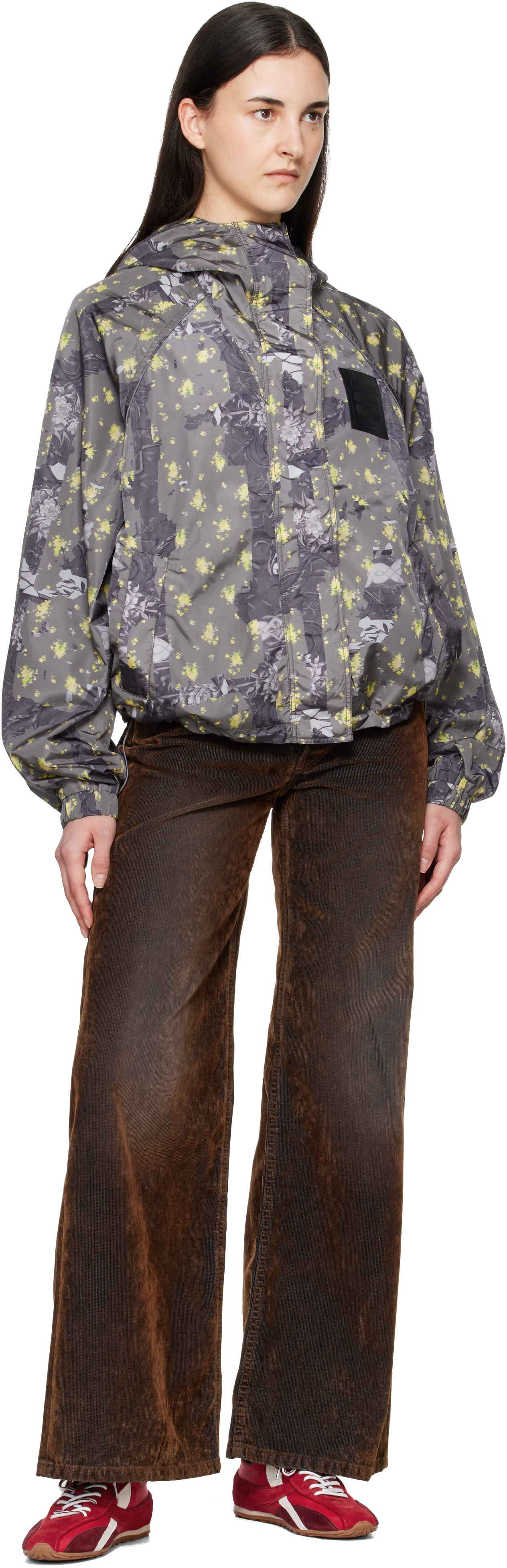 GANNI - Blouson gris à motif fleuri