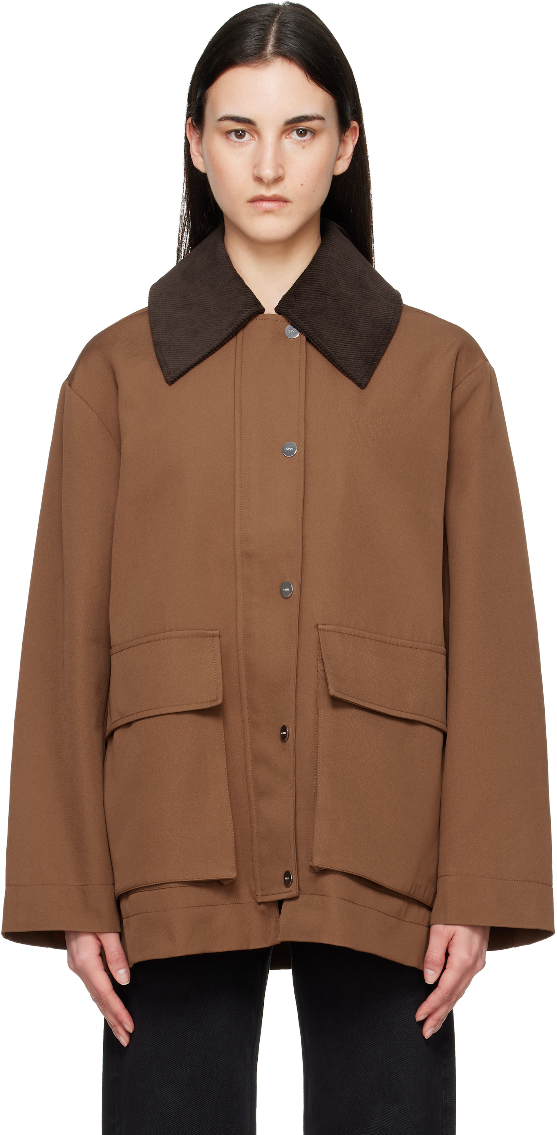 GANNI - Blouson brun en sergé