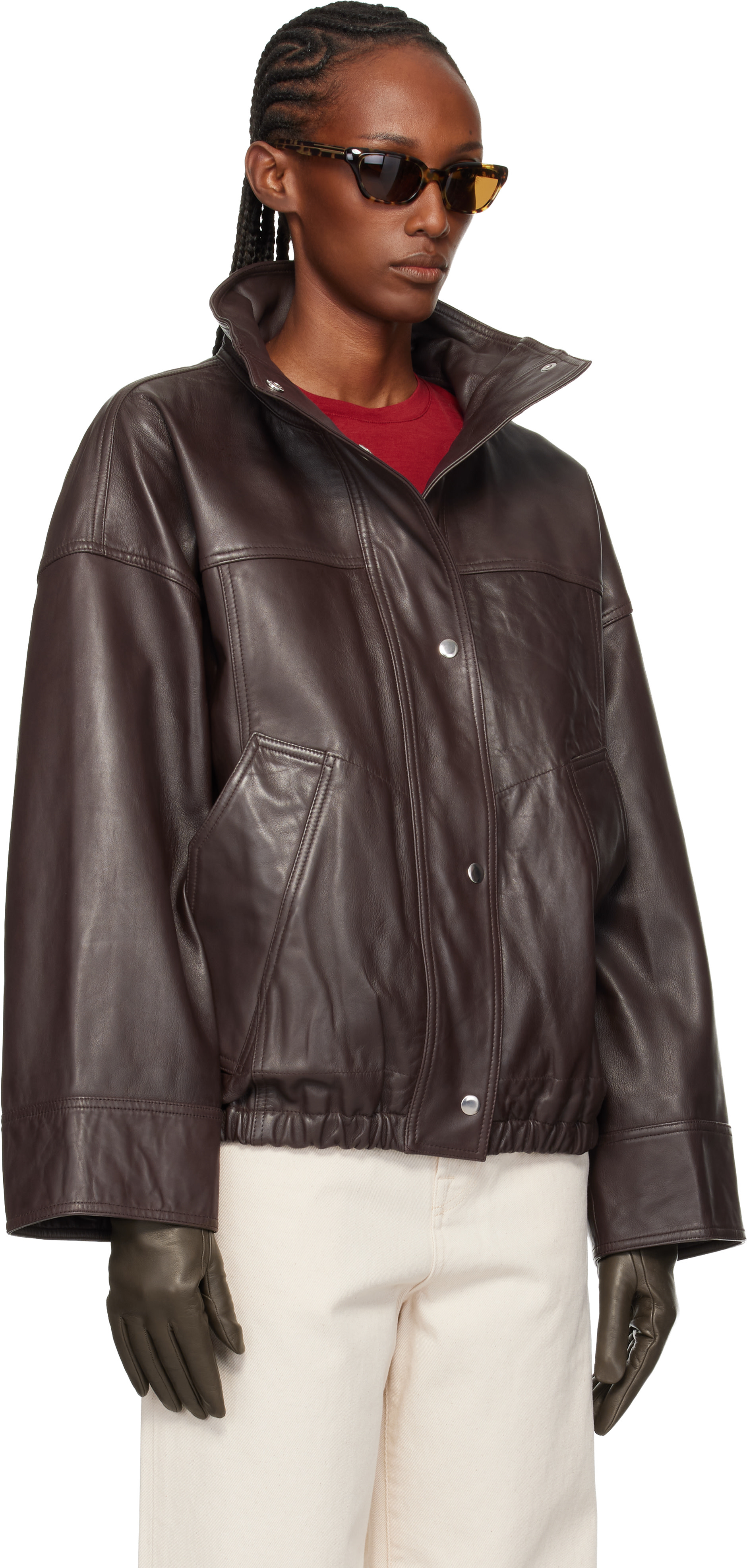 rare Roen sheepskin jacket ナポレオン pea Róhe: Brown Reinvented Leather Jacket | SSENSE