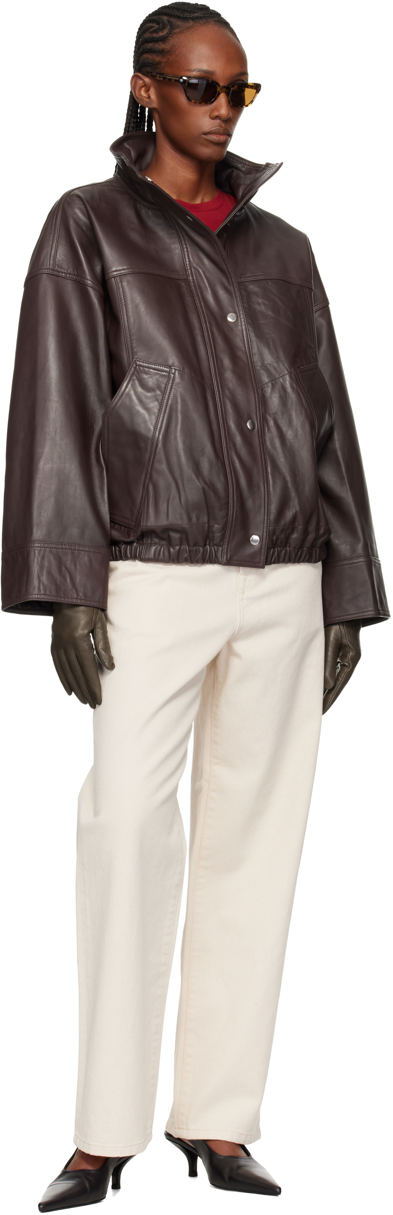 Róhe: Brown Reinvented Leather Jacket | SSENSE Canada