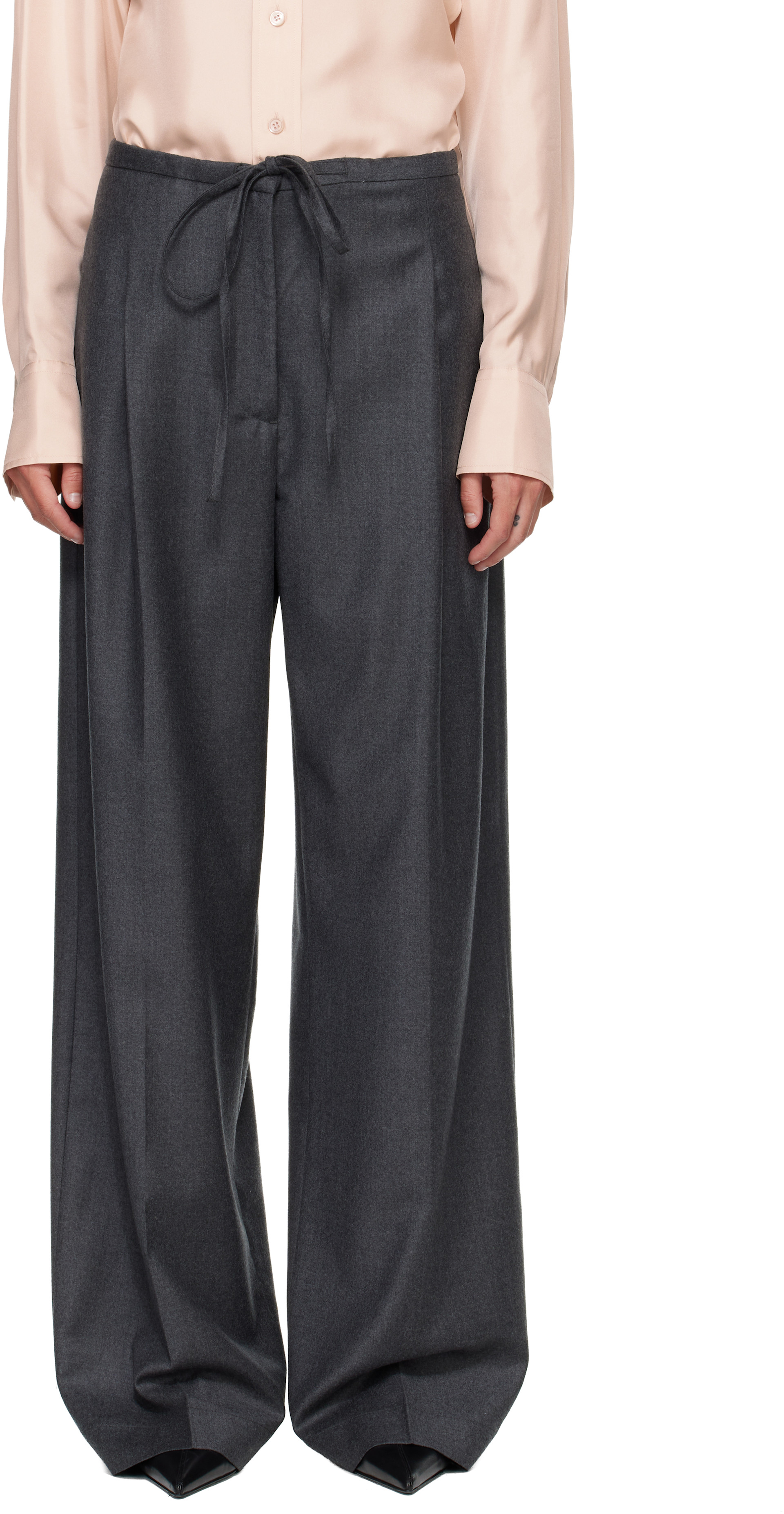Róhe: Gray Relaxed Soft Wool Trousers | SSENSE