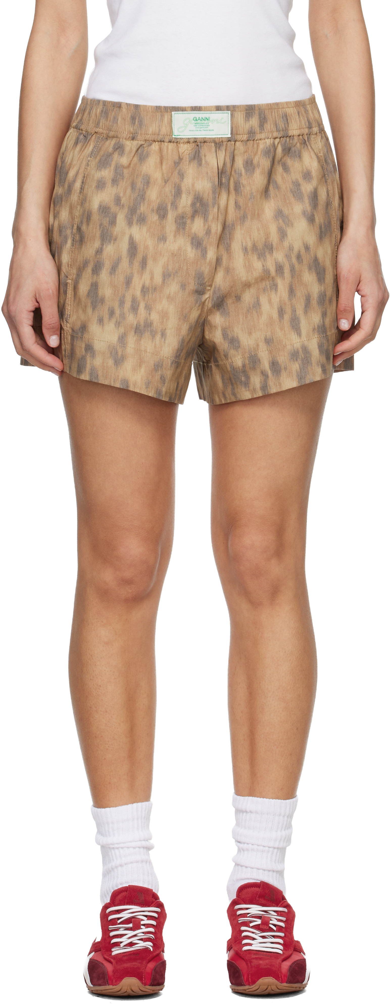 Tan Printed Stretch Cotton Elasticated Boxer Shorts