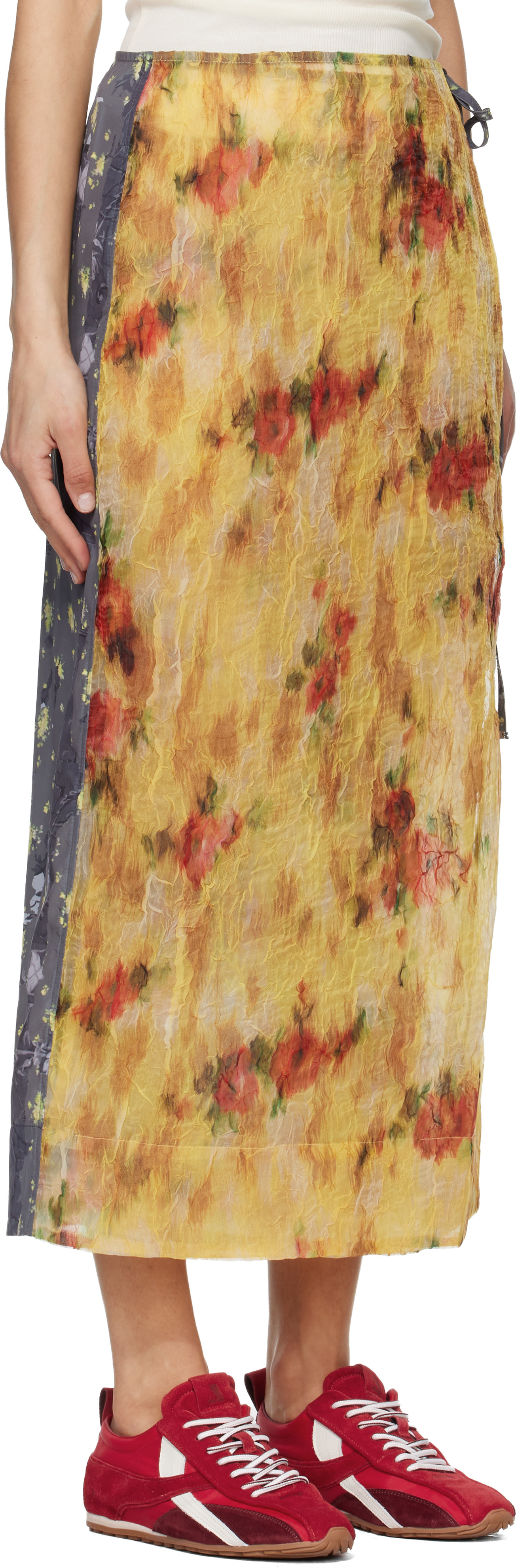 GANNI - Jupe midi contrastée jaune et gris à patchwork