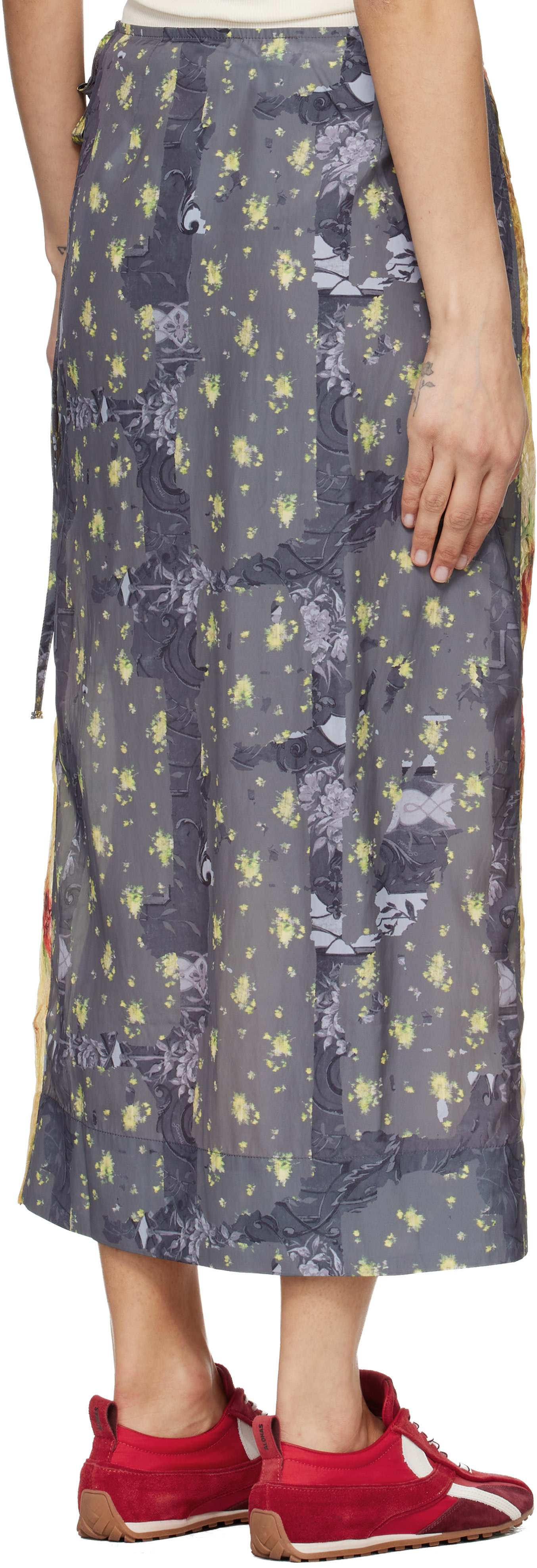 GANNI - Jupe midi contrastée jaune et gris à patchwork