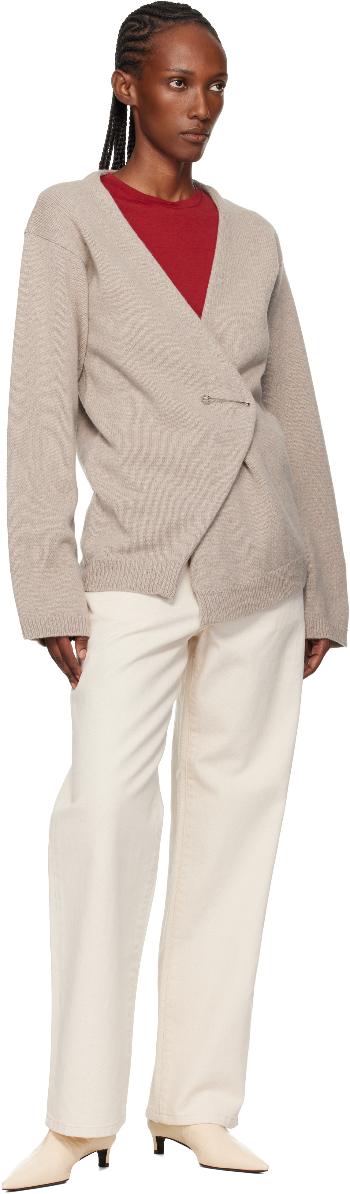 Róhe: Taupe Off-Shoulder Wrap Cardigan | SSENSE Canada