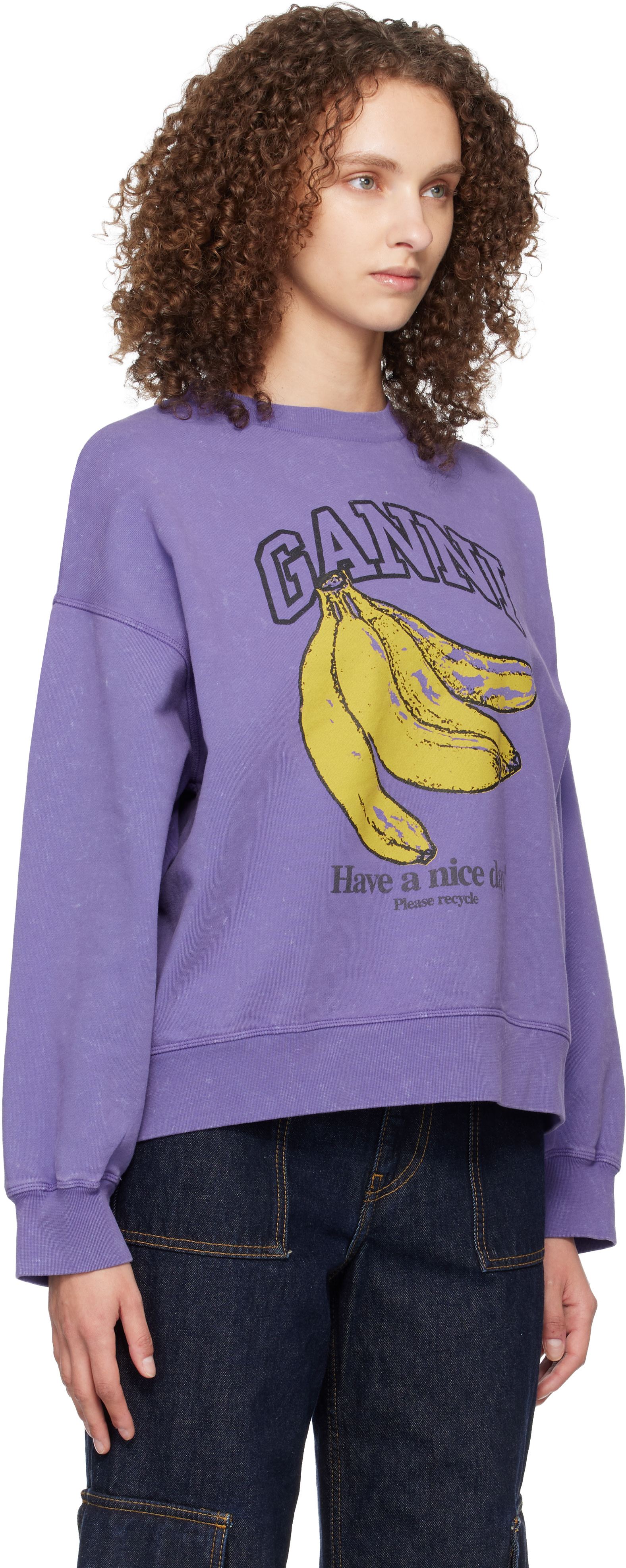 GANNI - Pull molletonné mauve à effet délavé rétro
