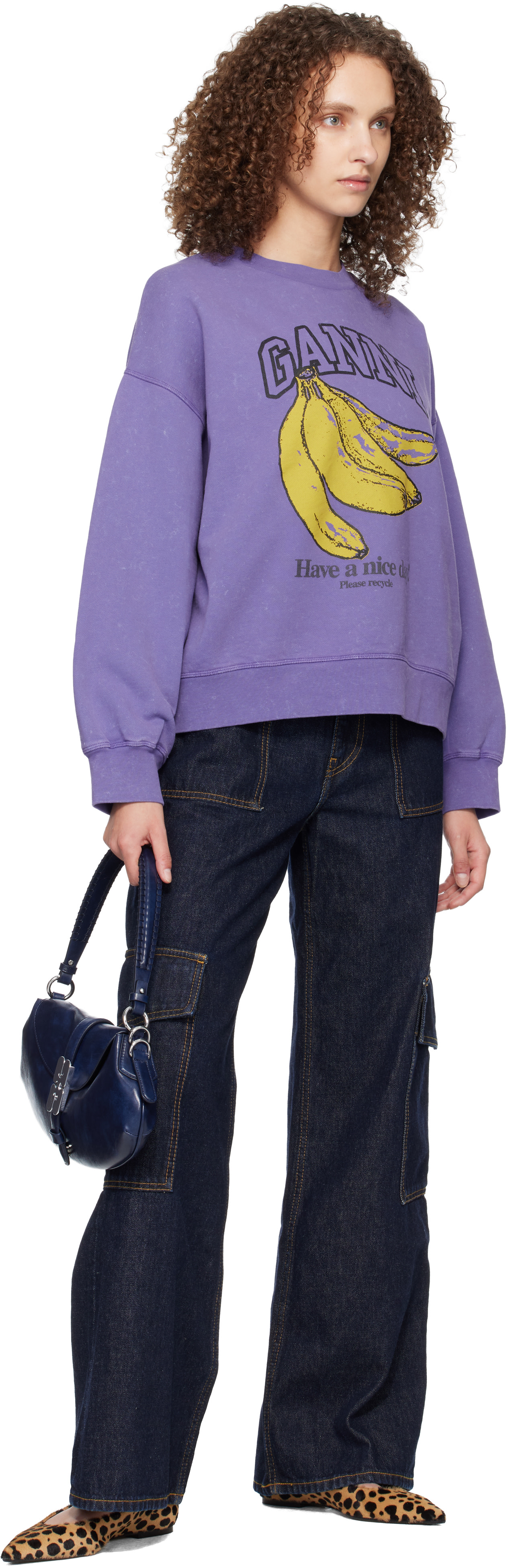 GANNI - Pull molletonné mauve à effet délavé rétro