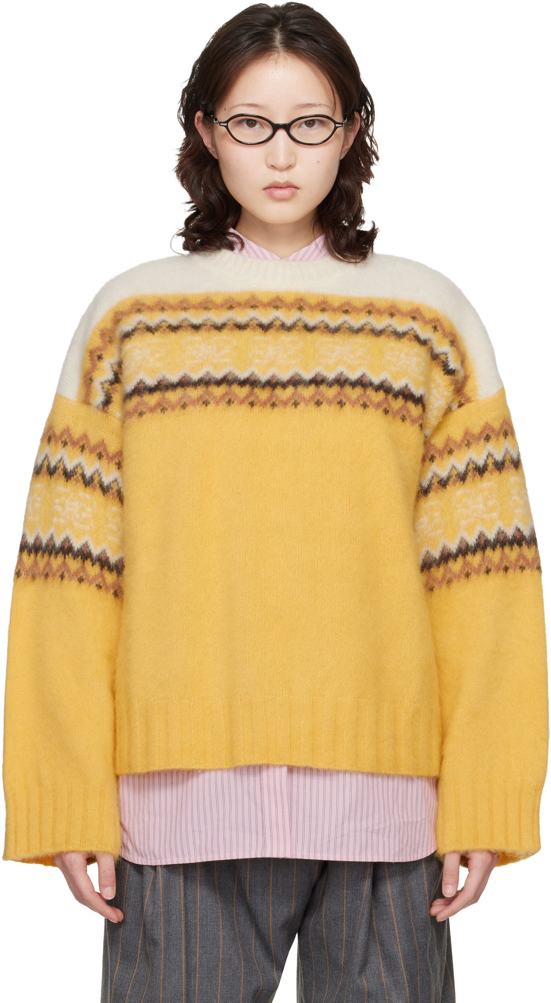 GANNI - Pull jaune à motif en jacquard