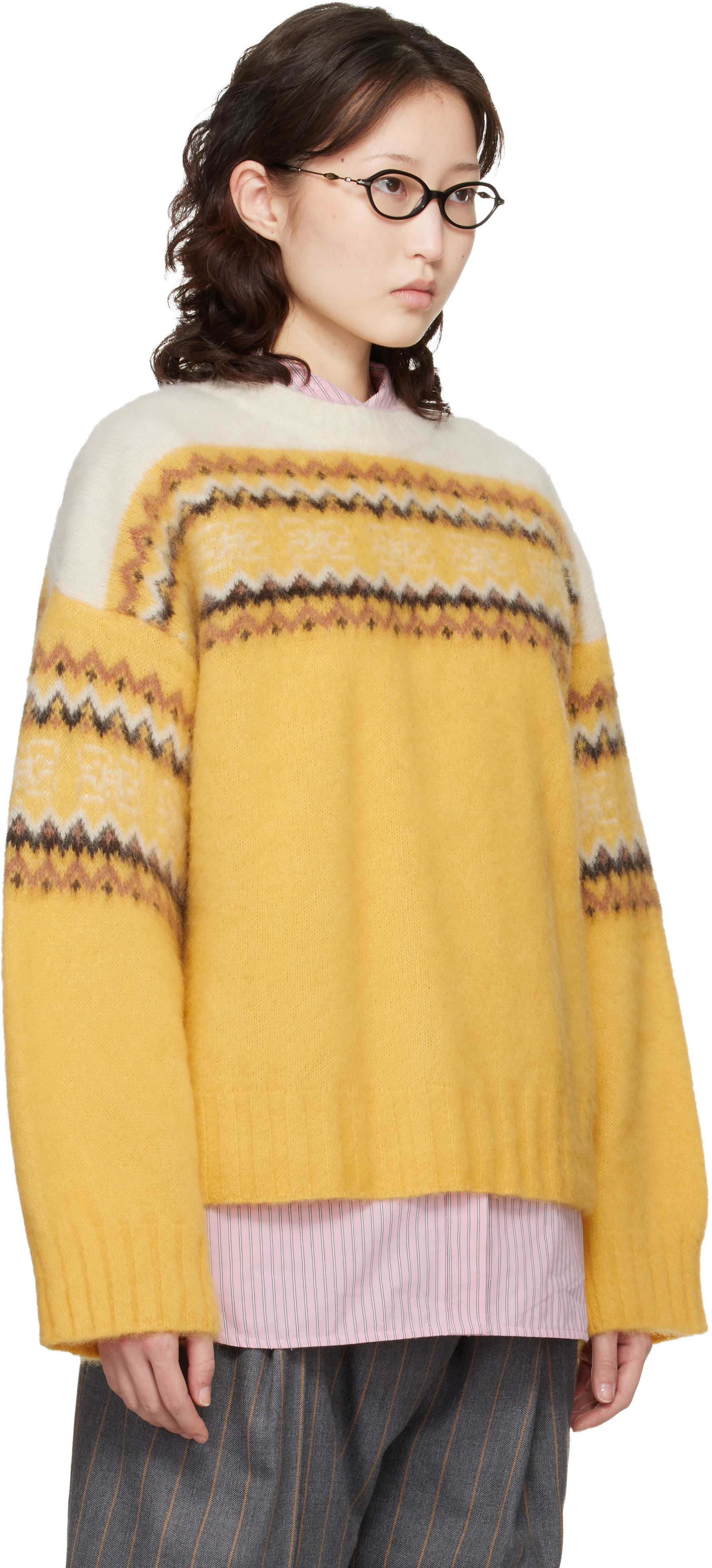GANNI - Pull jaune à motif en jacquard