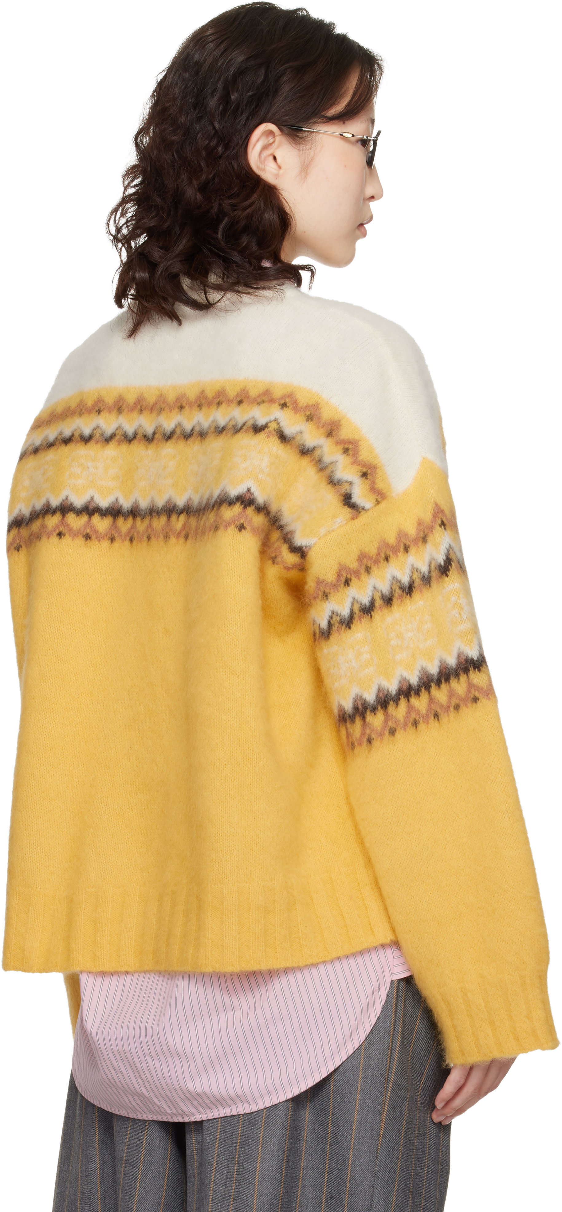 GANNI - Pull jaune à motif en jacquard