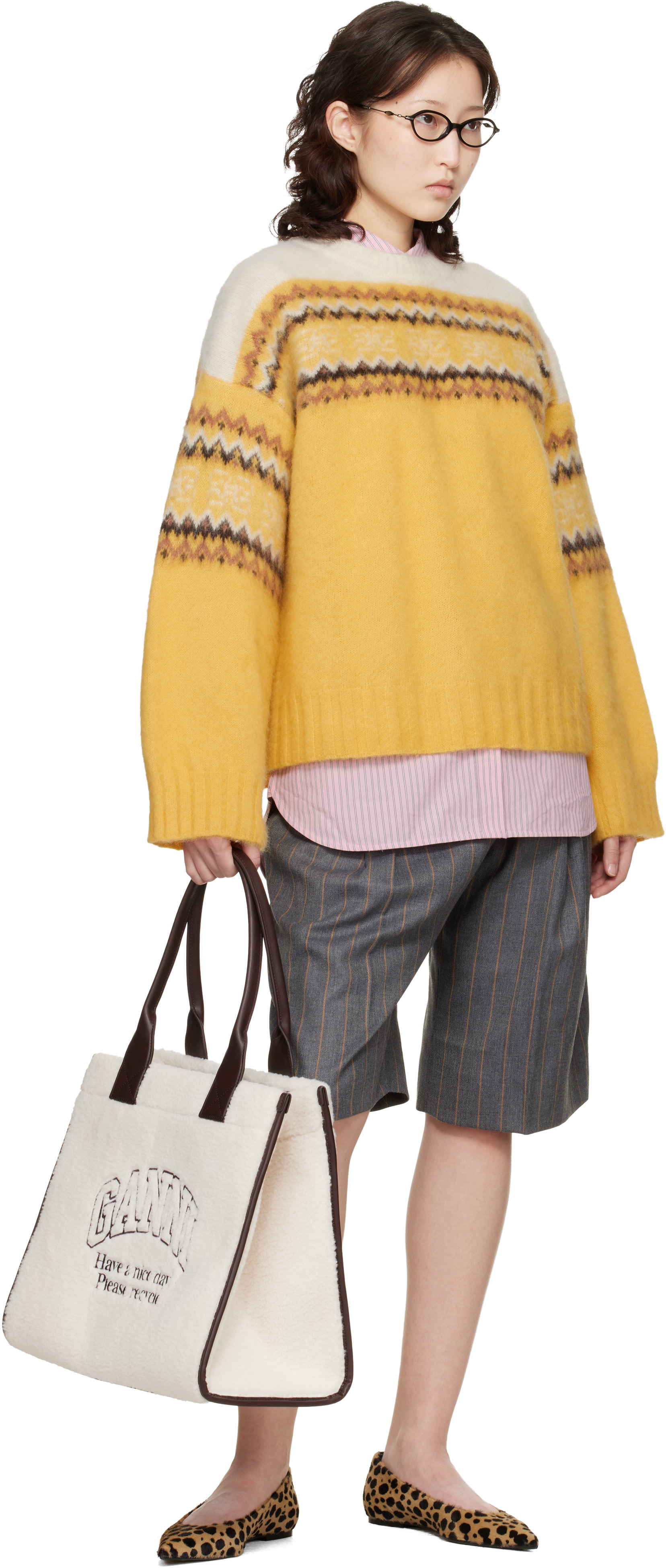 GANNI - Pull jaune à motif en jacquard