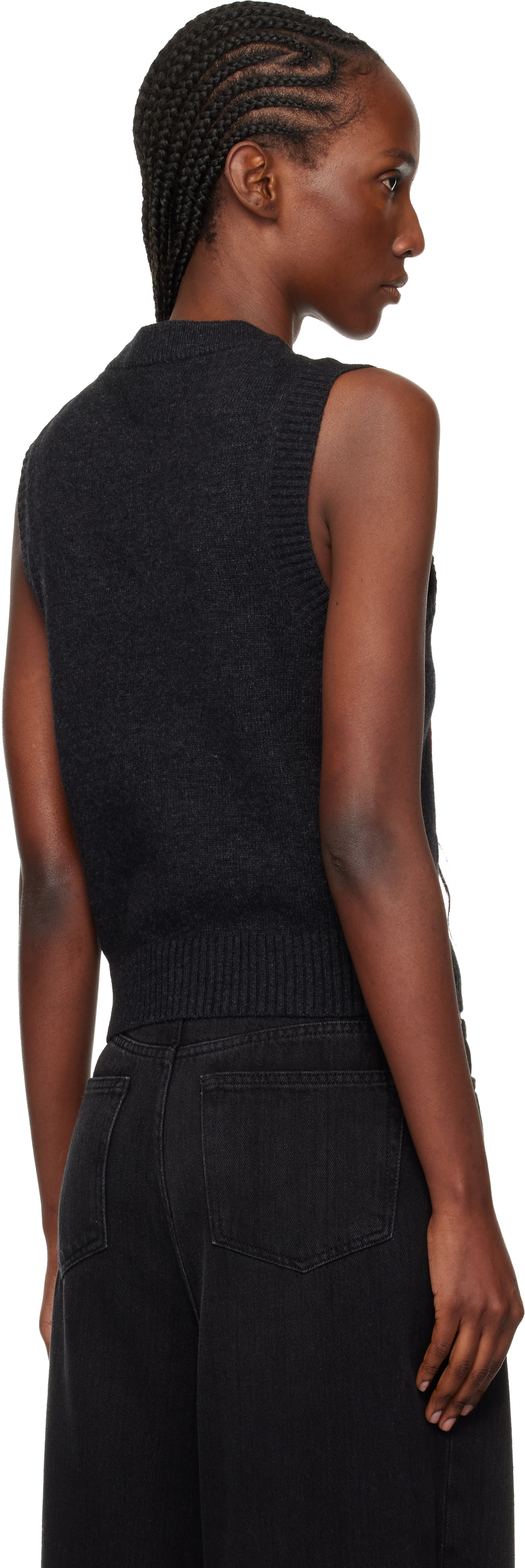 GANNI: Gray Graphic Wool Sweater Vest | SSENSE