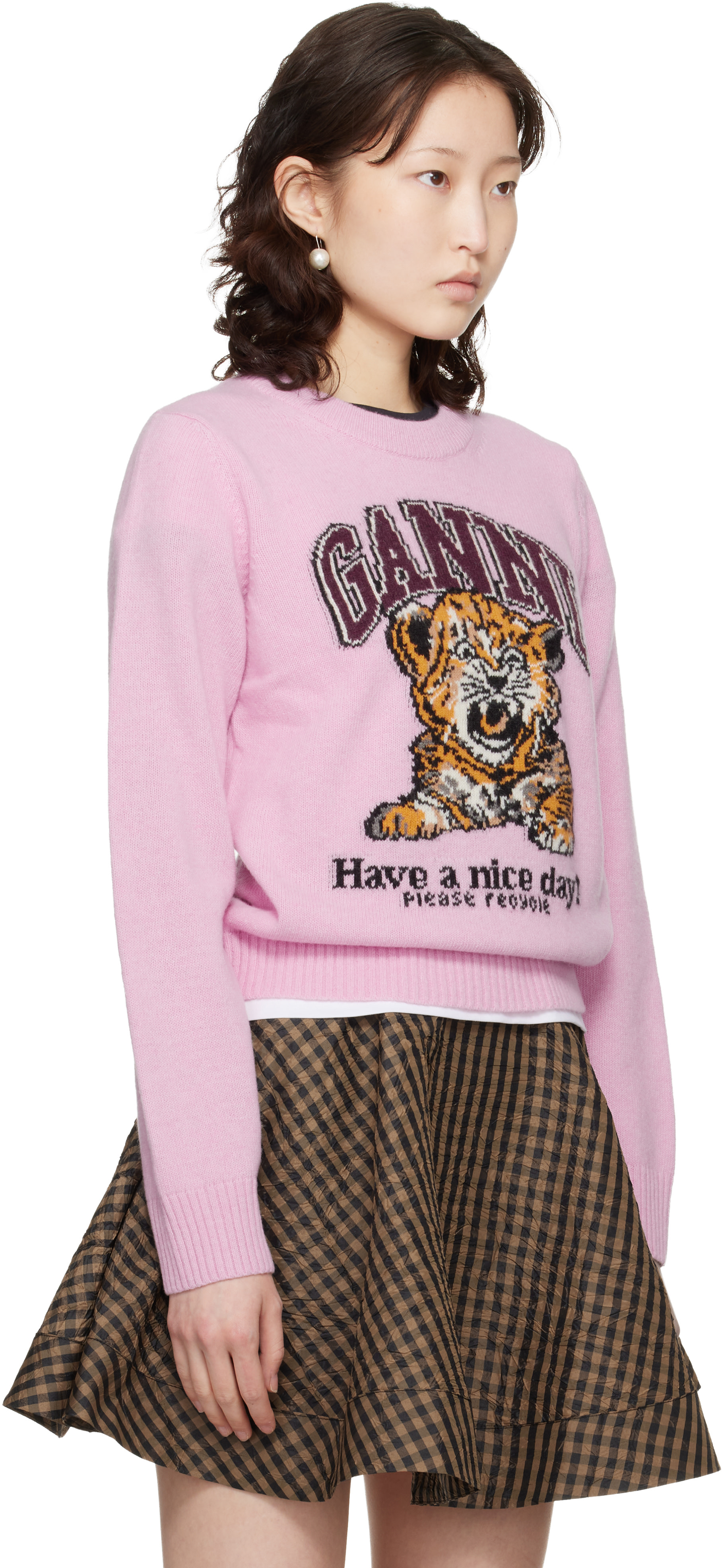 GANNI - Pull rose en laine à image