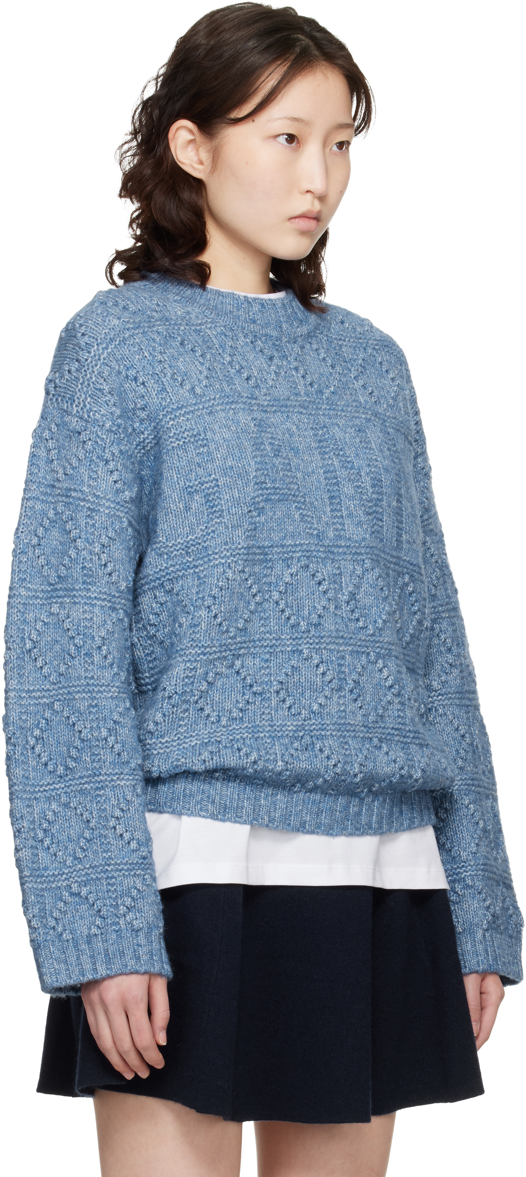 GANNI: Blue Cotton Wool Bubble Sweater | SSENSE