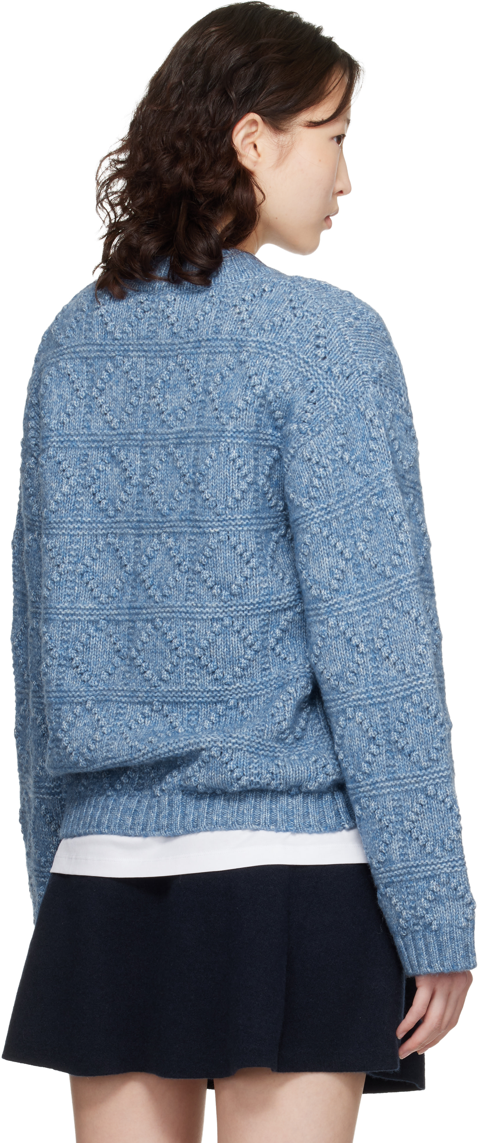 GANNI: Blue Cotton Wool Bubble Sweater | SSENSE