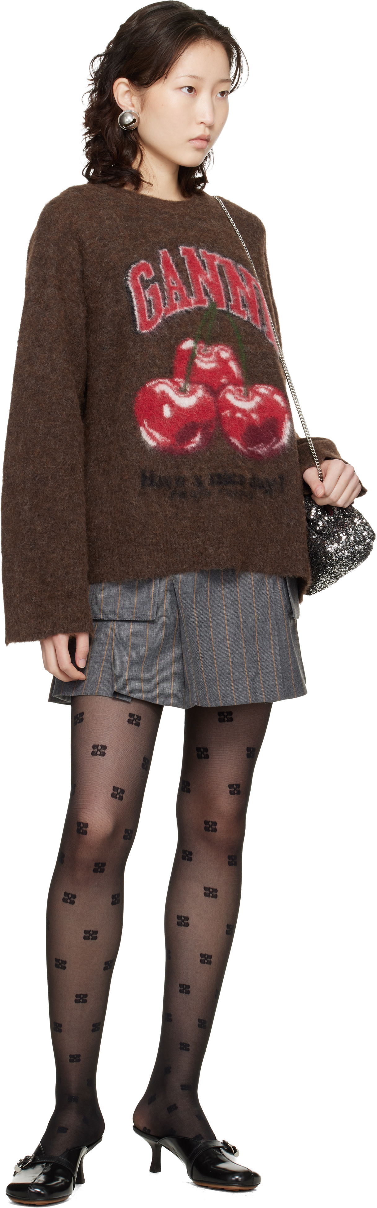 GANNI: Brown Brushed Alpaca Graphic Oversized Sweater | SSENSE