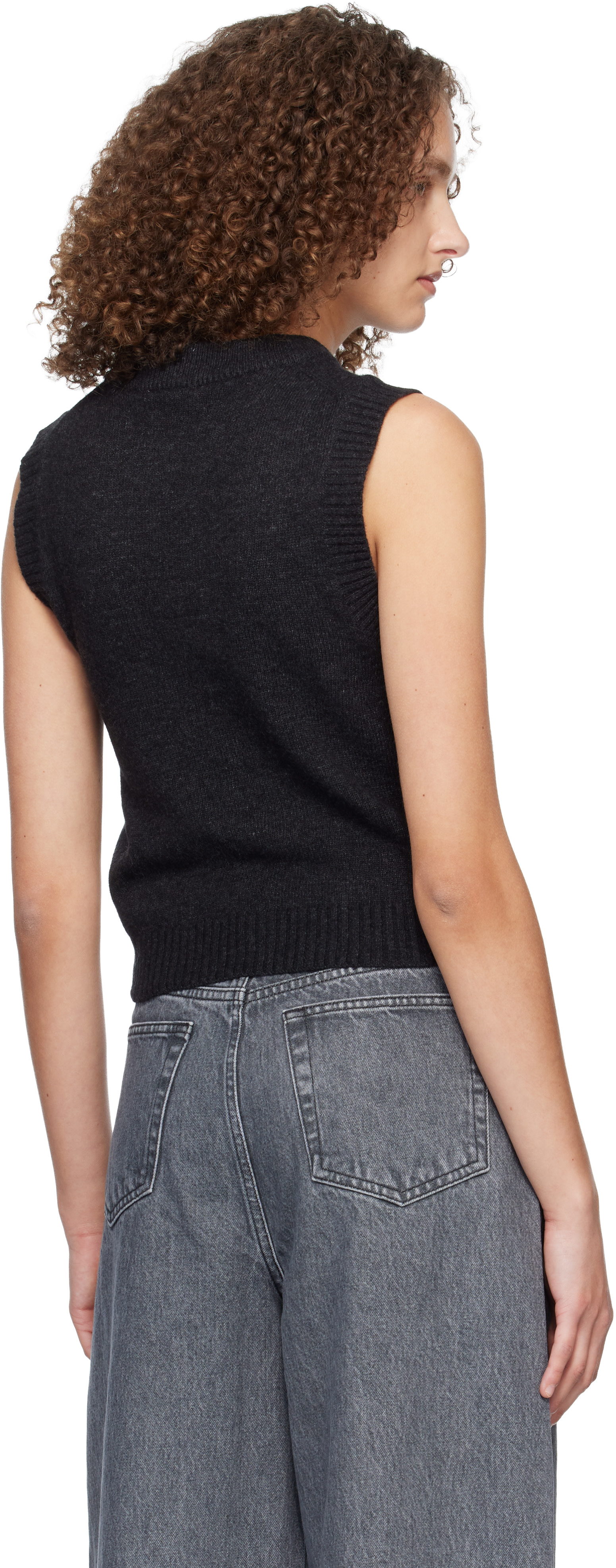 GANNI: Black Graphic Wool Vest | SSENSE