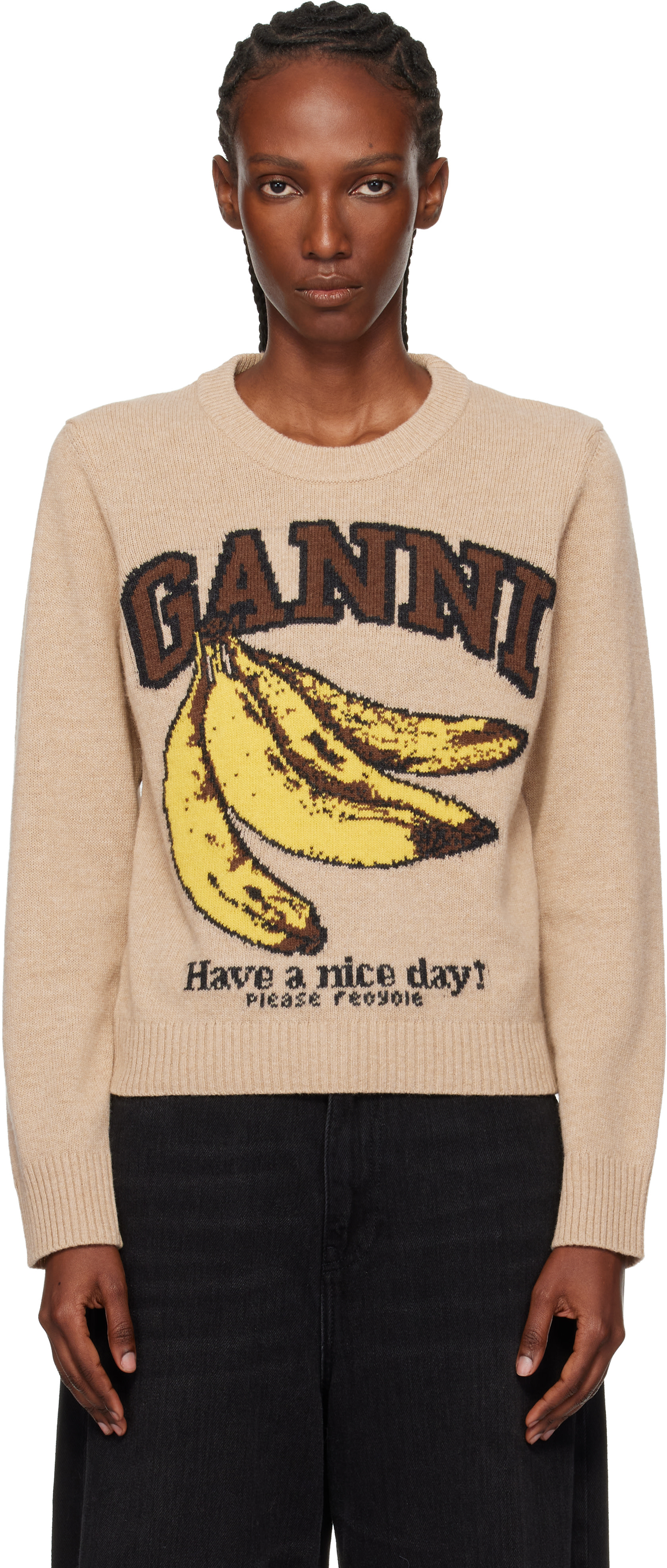 GANNI - Pull beige en laine à image