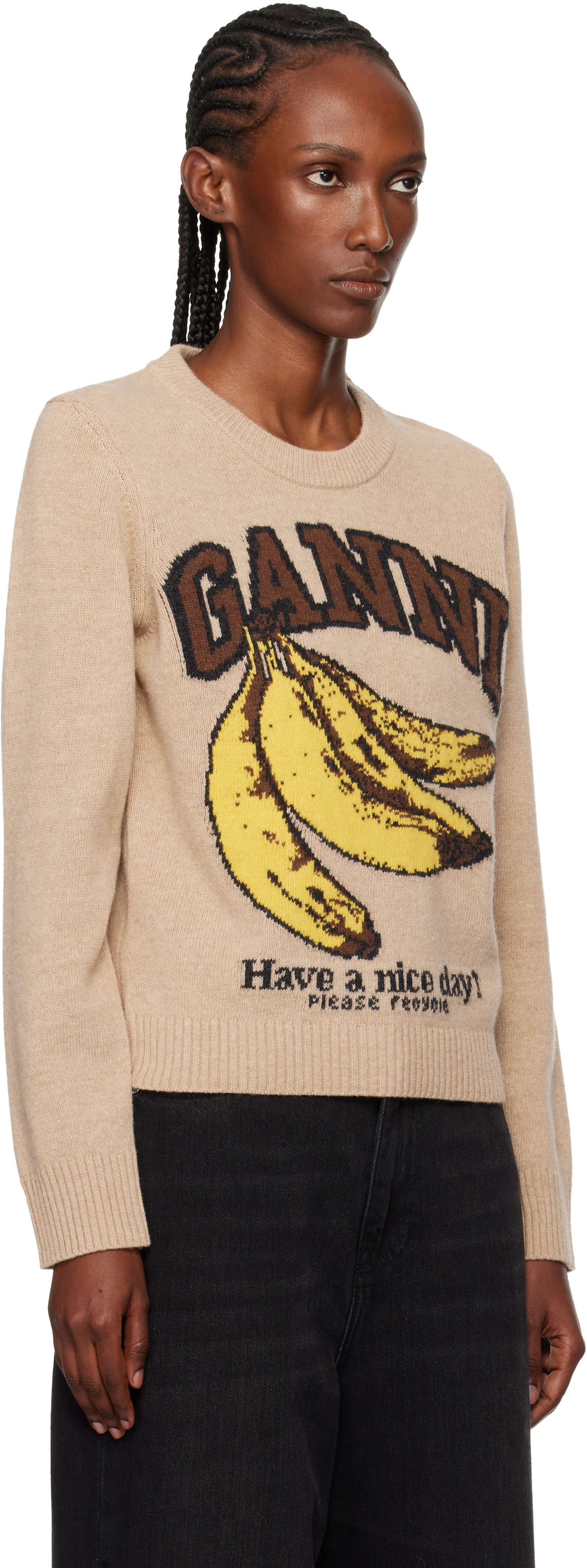 GANNI - Pull beige en laine à image