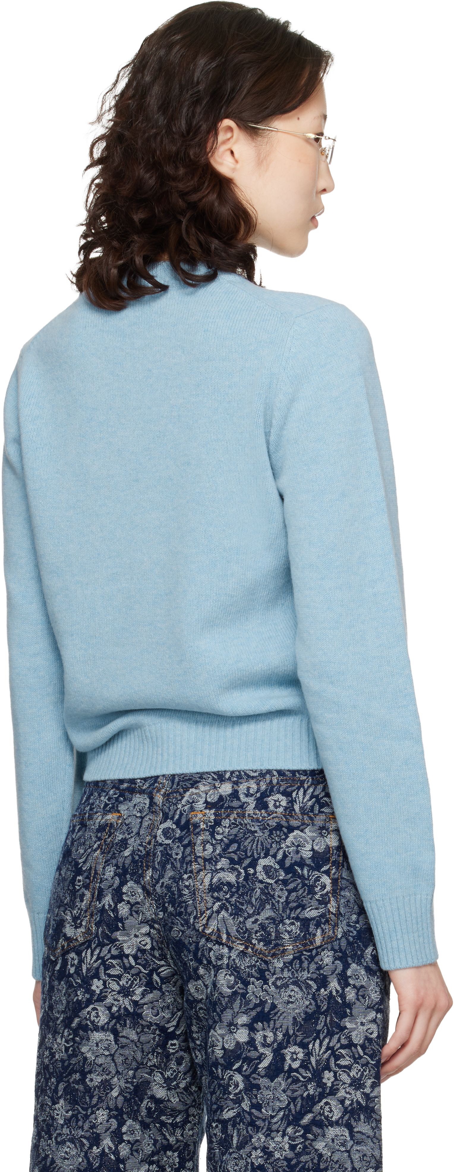 GANNI - Pull bleu en laine à image