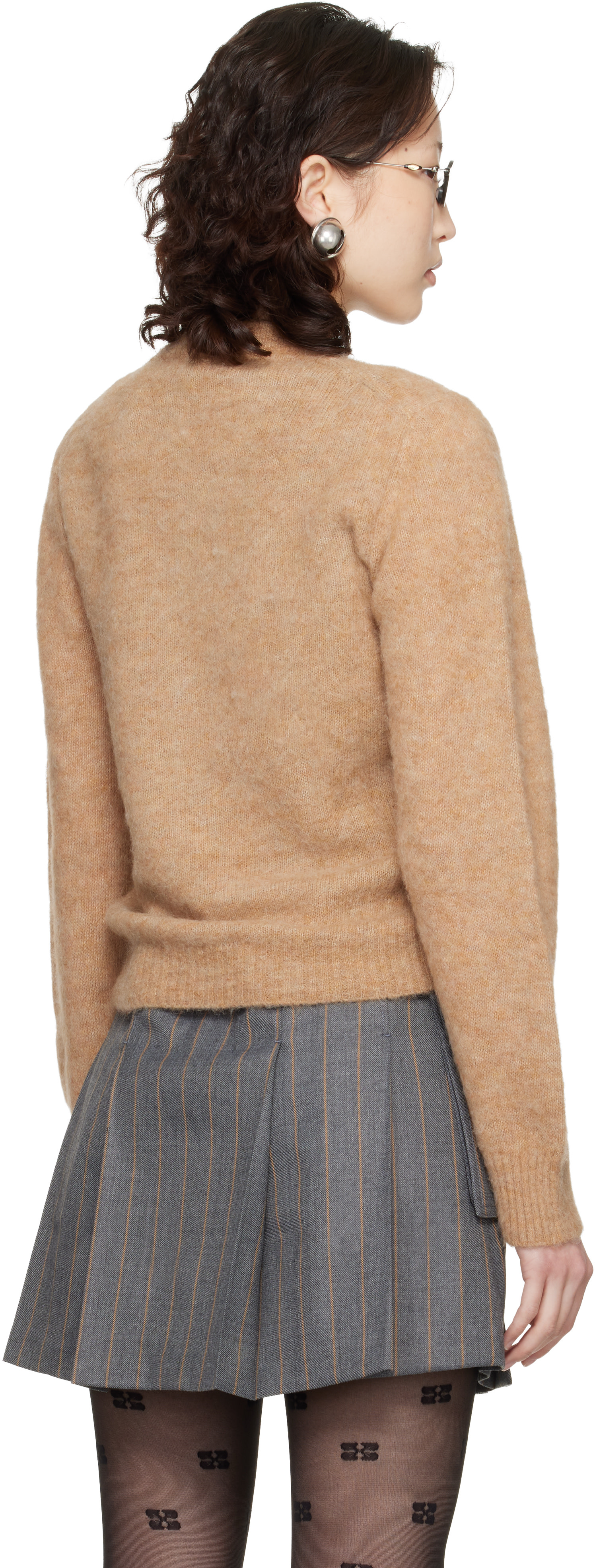 GANNI - Pull beige en tricot brossé d'alpaga